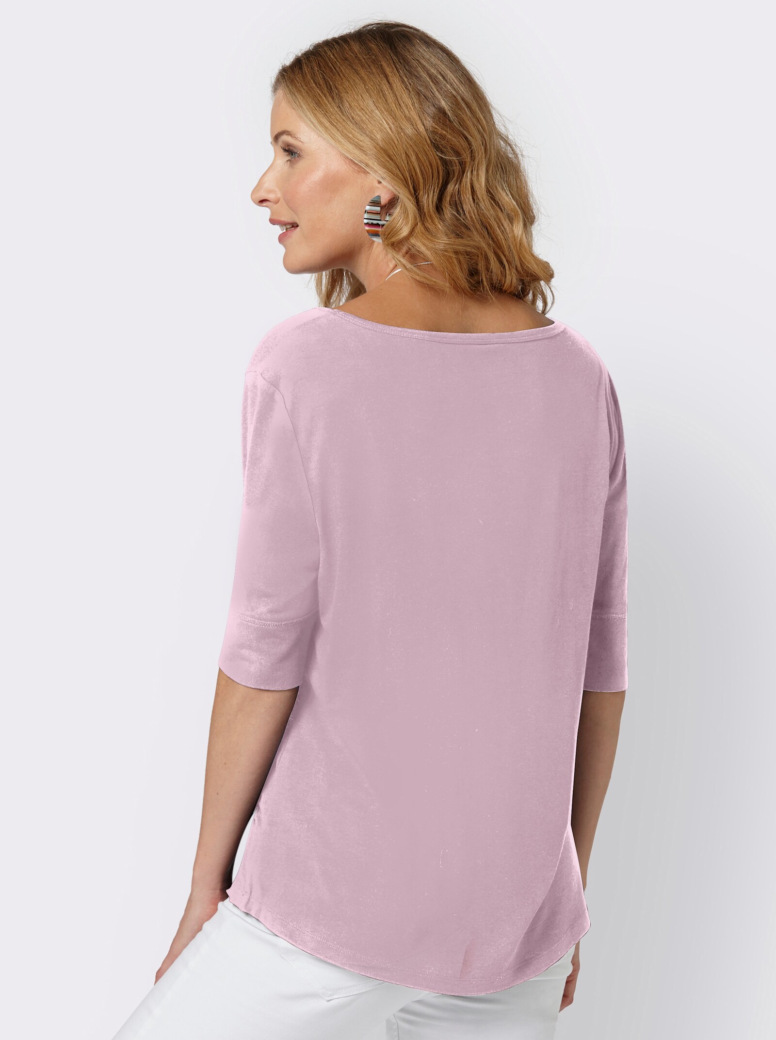 T-Shirt mit zweilagigem Ärmelbündchen - rosé