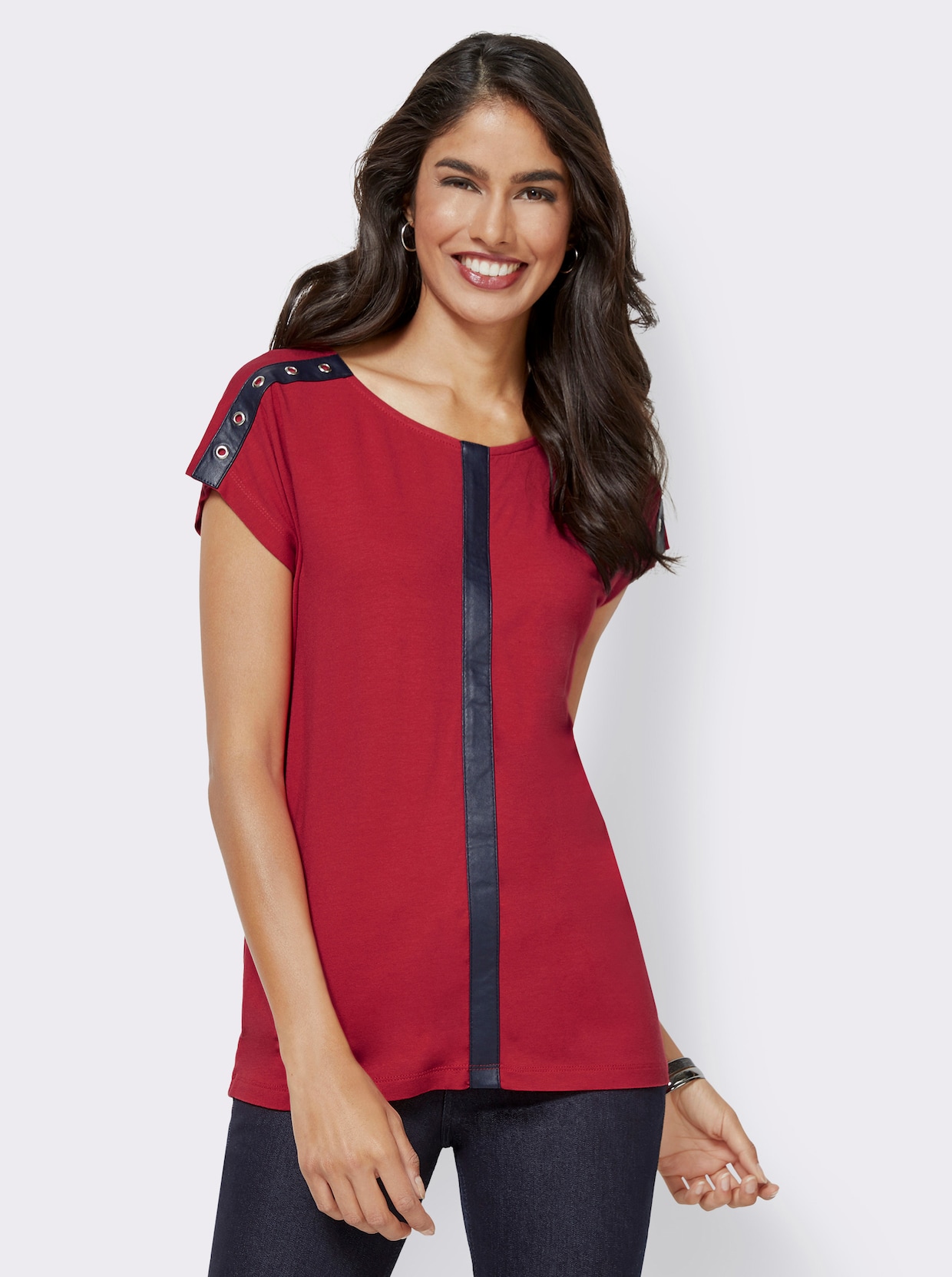 Shirt met ronde hals - rood/marine