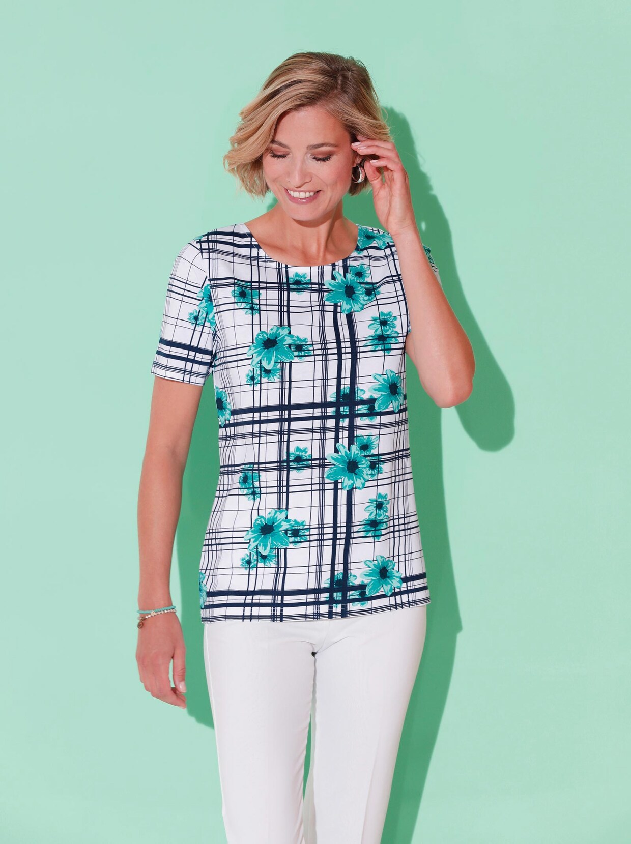 Kurzarmshirt - aqua-bedruckt
