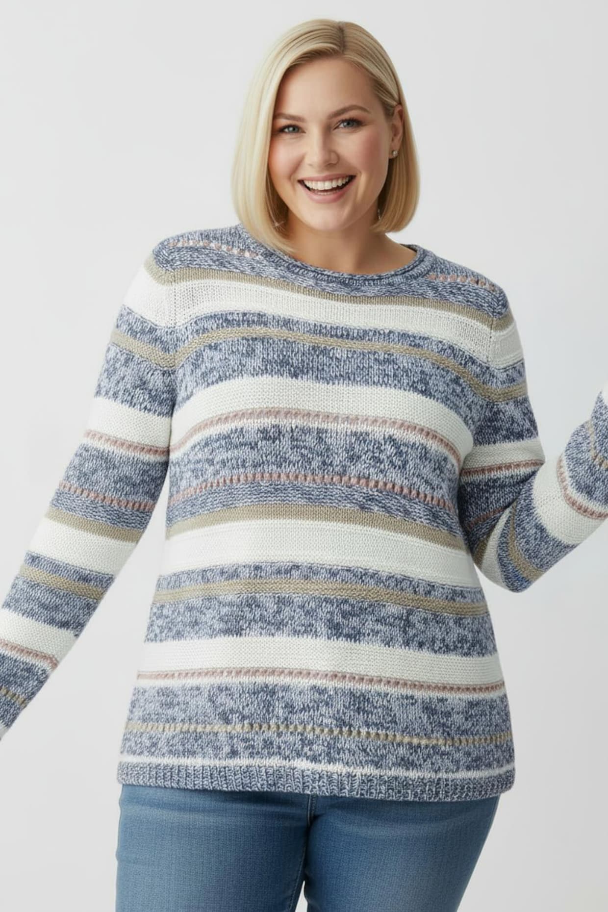 Strickpullover mit Streifen-Muster - blau-ecru-gestreift