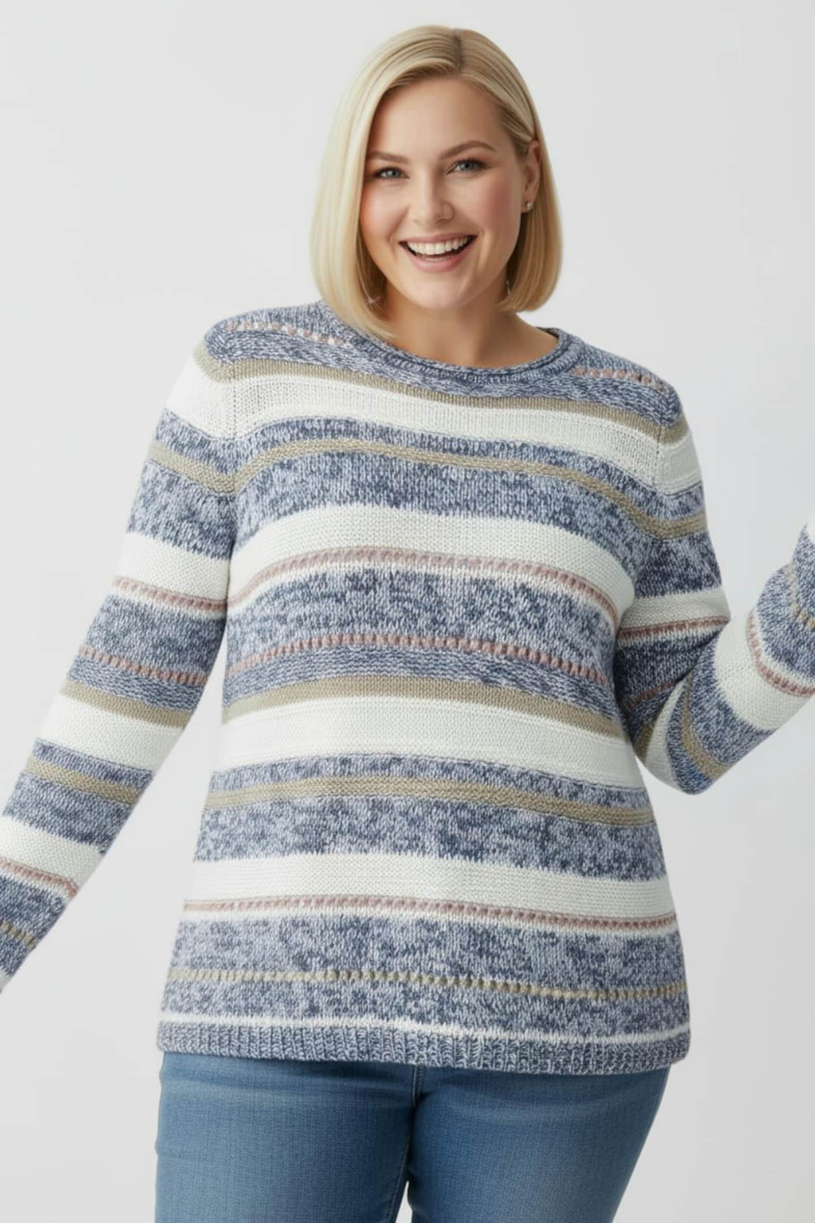 Strickpullover mit Streifen-Muster - blau-ecru-gestreift