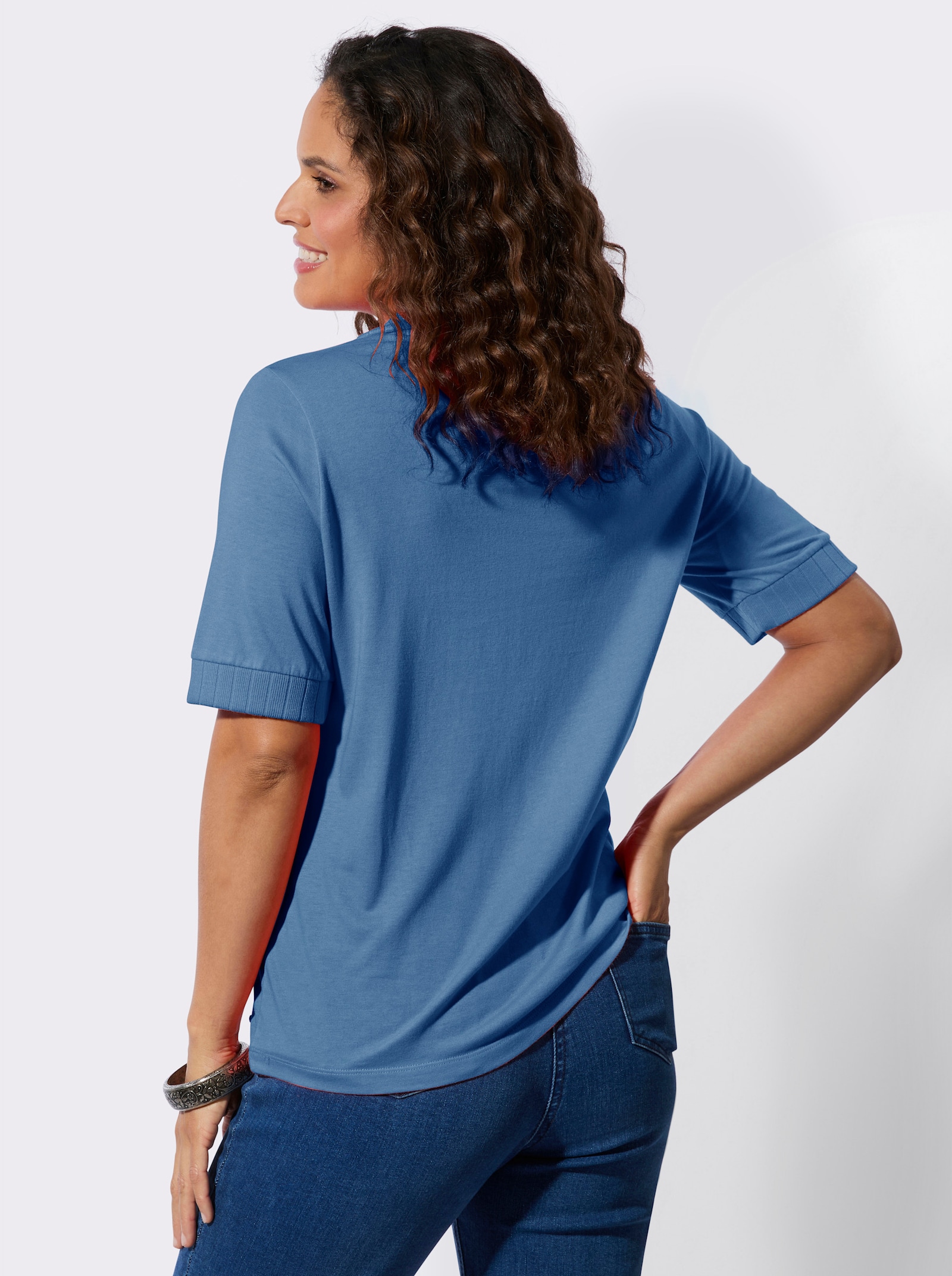 Poloshirt mit 2-in-1-Optik - mittelblau