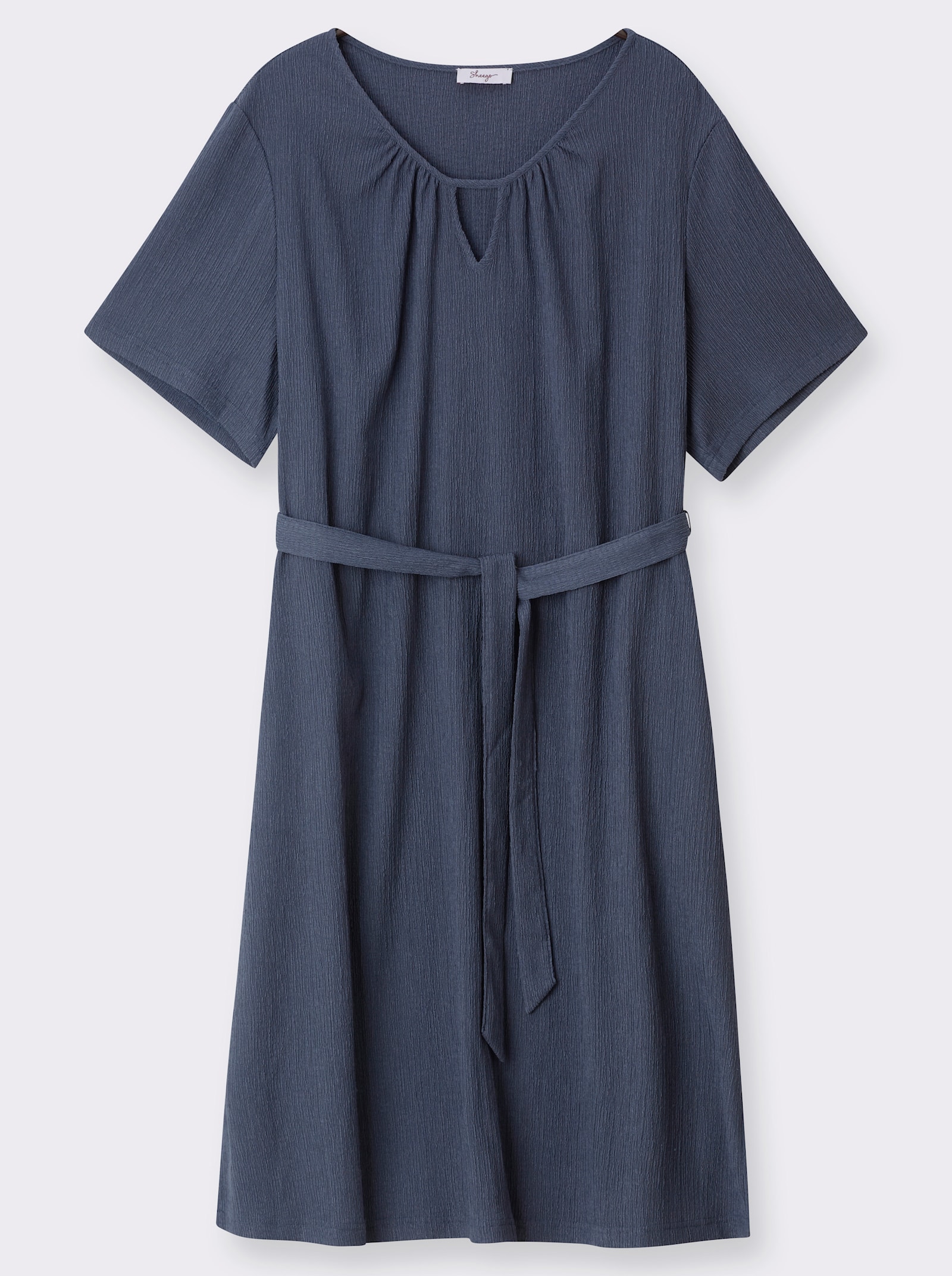 sheego Stretchkleid mit Bindegürtel - rauchblau