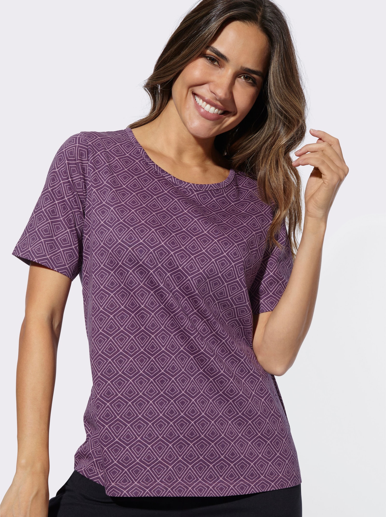 Freizeitshirt mit Grafik-Muster allover - traube-mauve-bedruckt