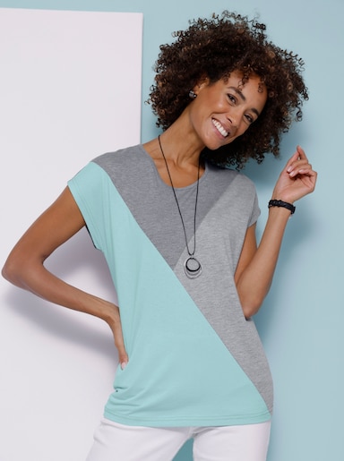 Shirt met ronde hals - antraciet/mint