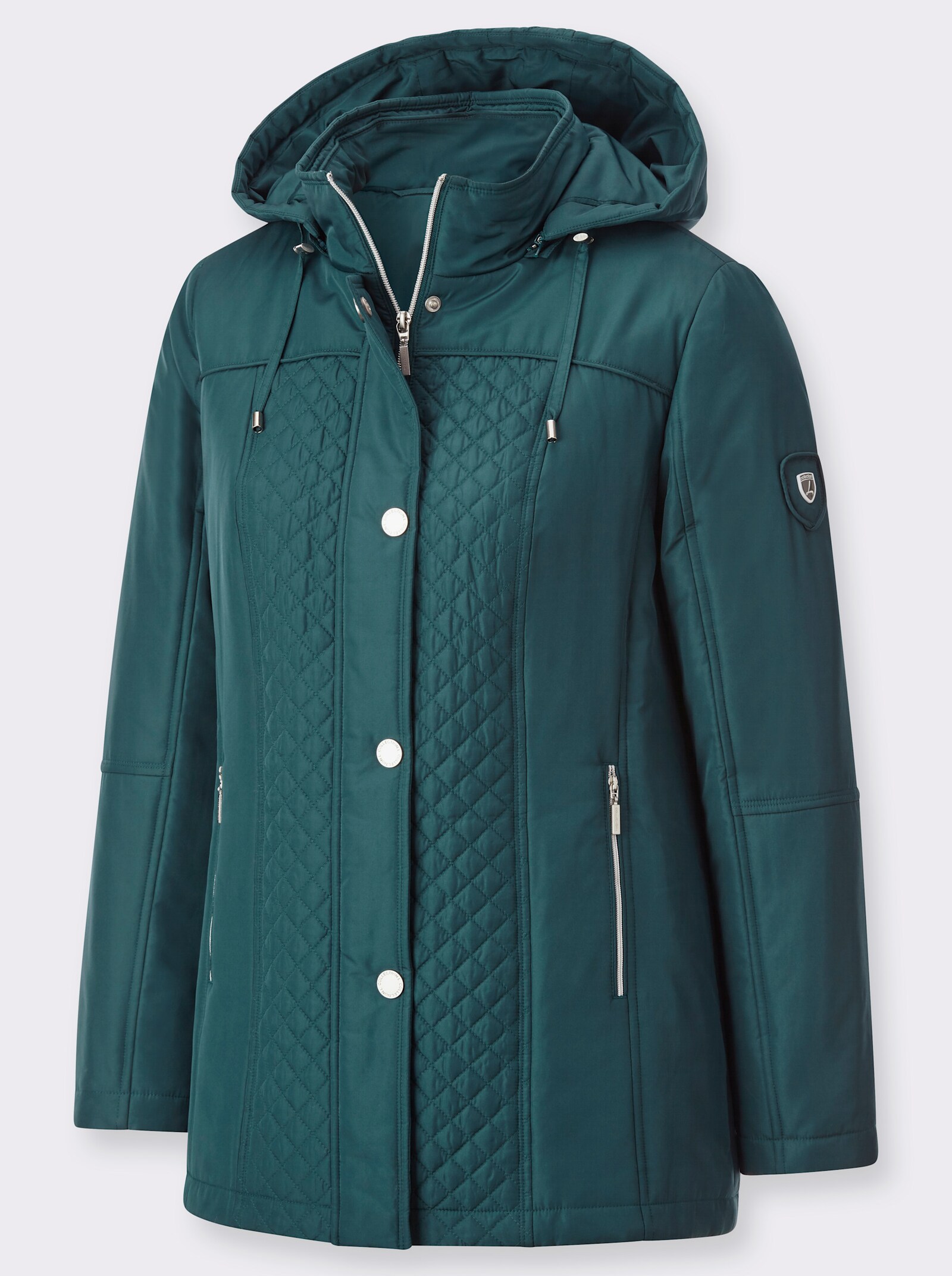 Gewatteerde jas met afneembare capuchon - petrol