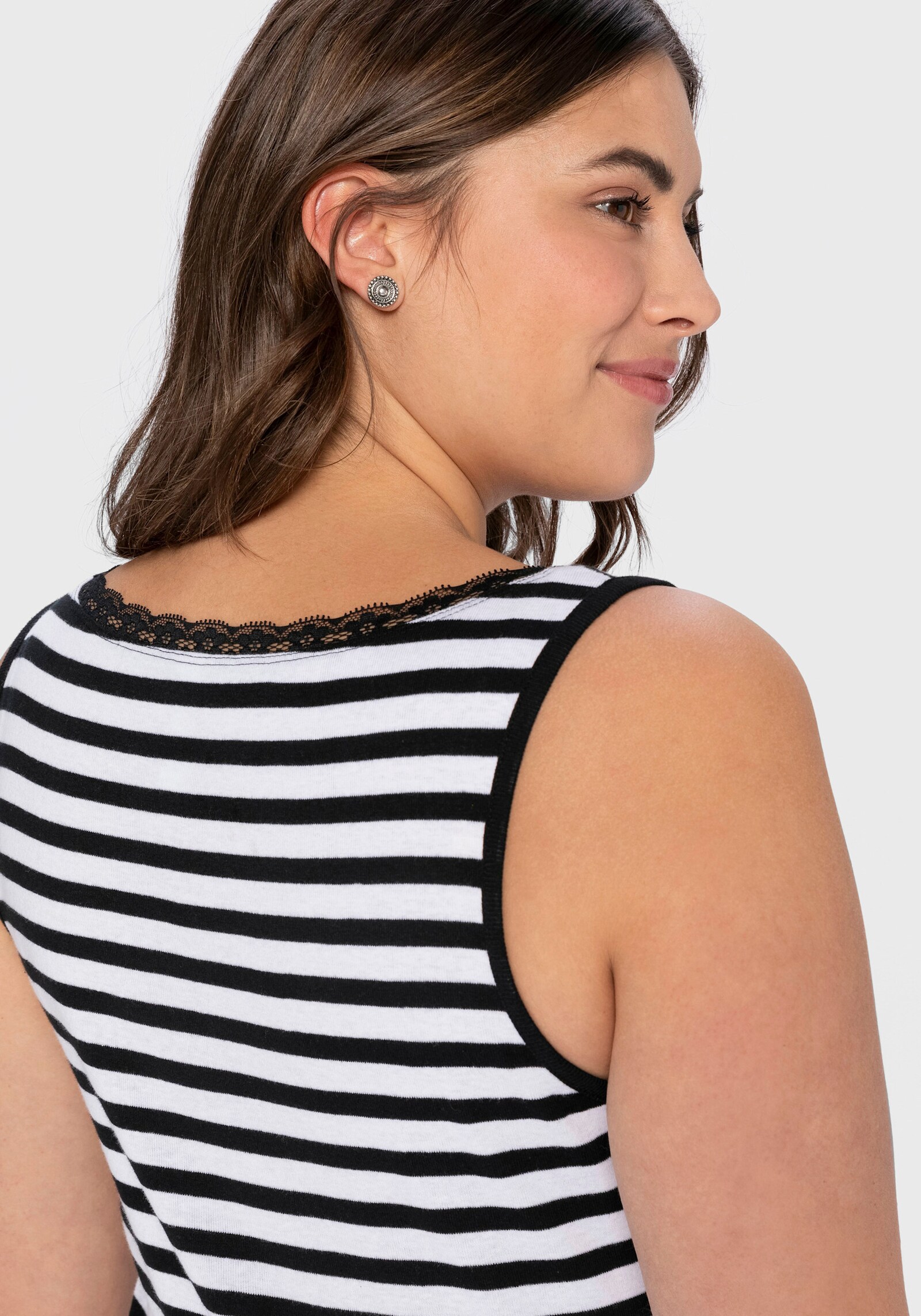 sheego Tanktop mit Ringeln und Spitzenkante. - schwarz-weiß