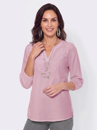 Schlupfbluse mit Ton-in-Ton-Stickerei - rosé