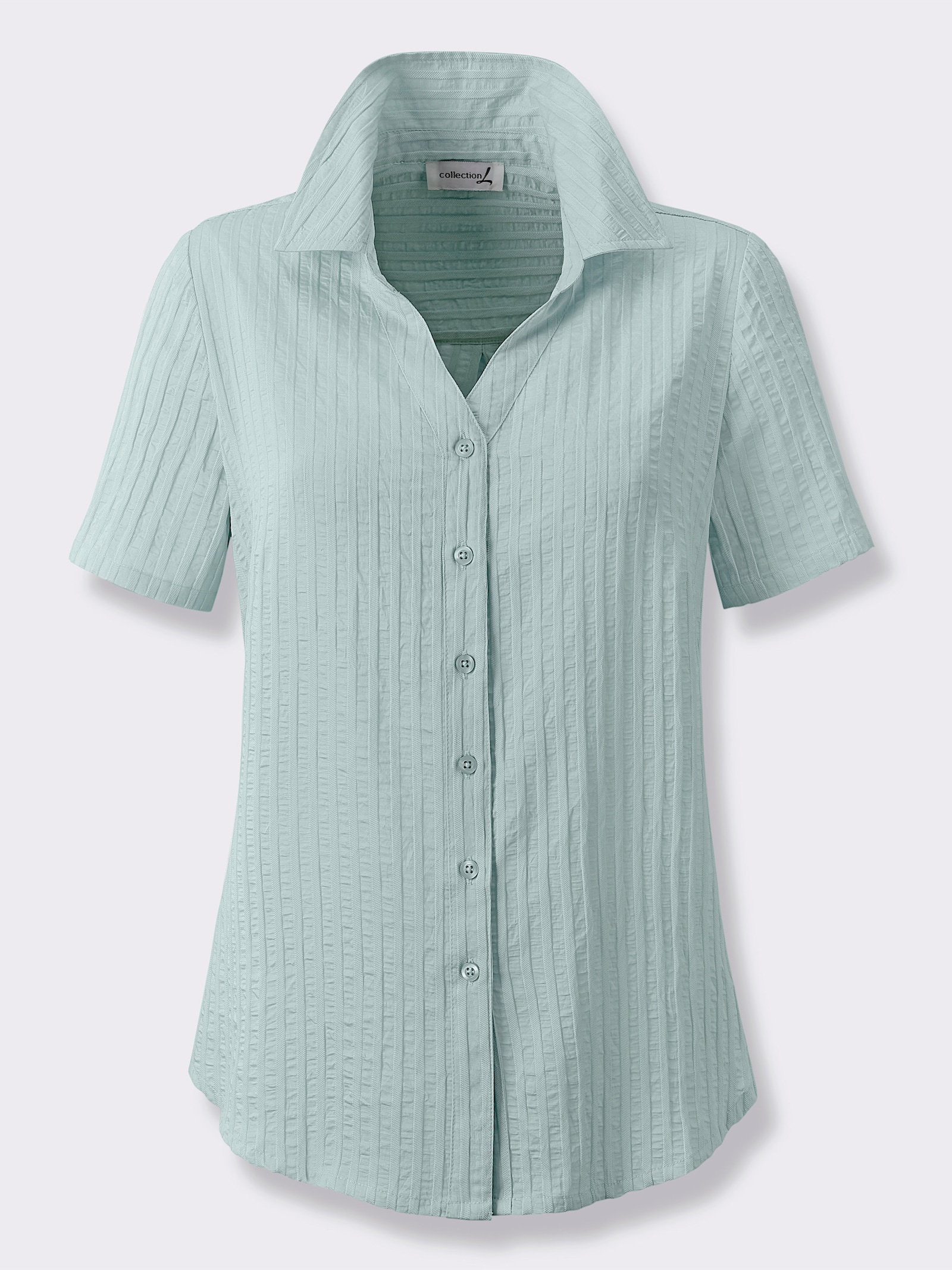 Hemdbluse mit weitegebender Falte hinten - kalkmint-gestreift