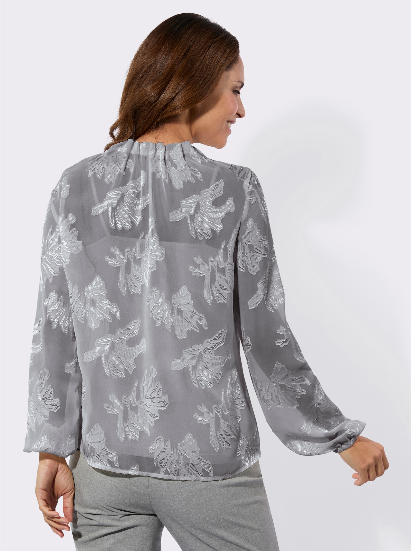 Blouse met lange mouwen en plooien bij de hals - steengrijs