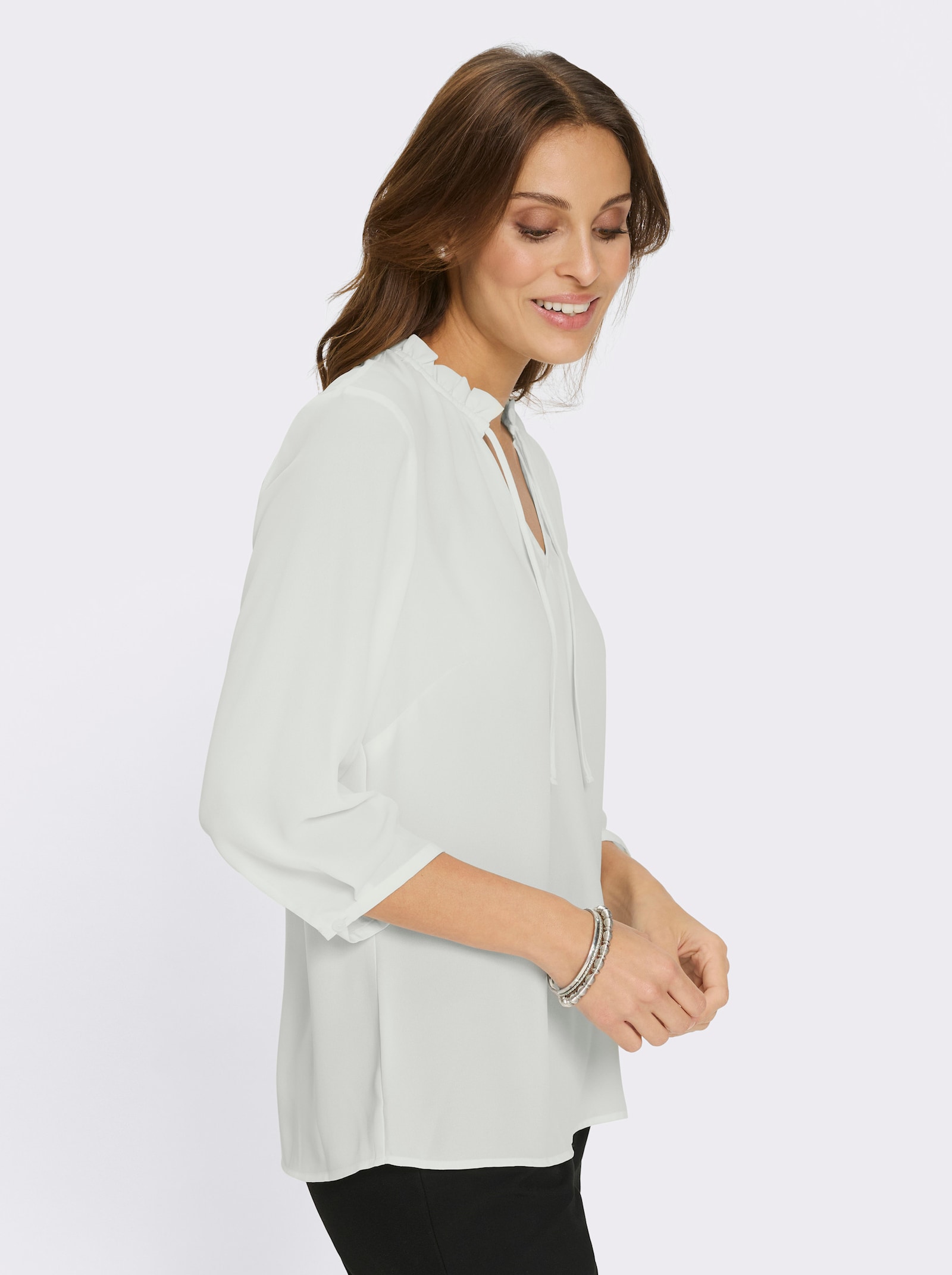 Rüschenbluse mit Stehkragen - ecru