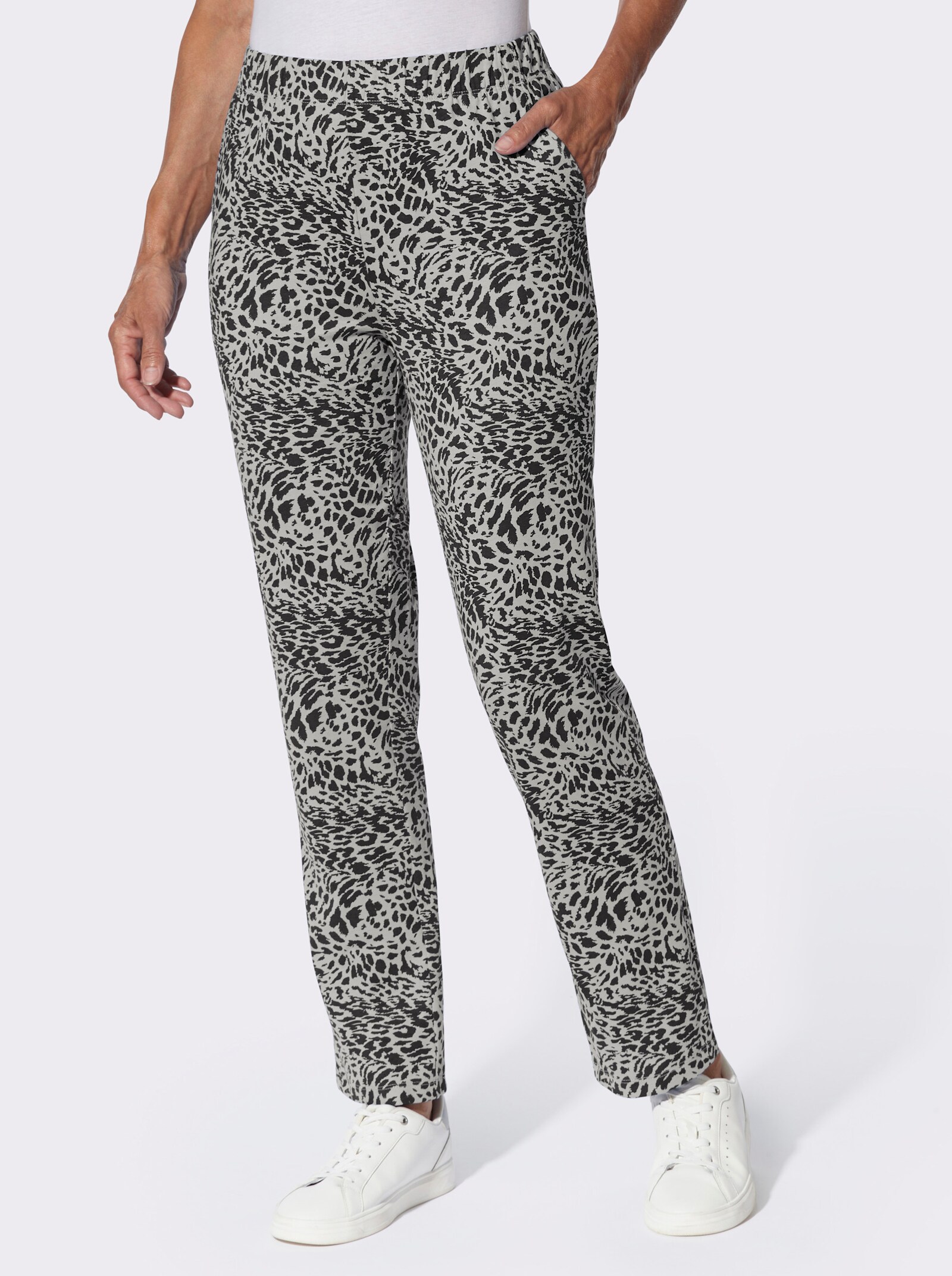 Freizeithose mit Animal-Print - schwarz-hellgrau-bedruckt