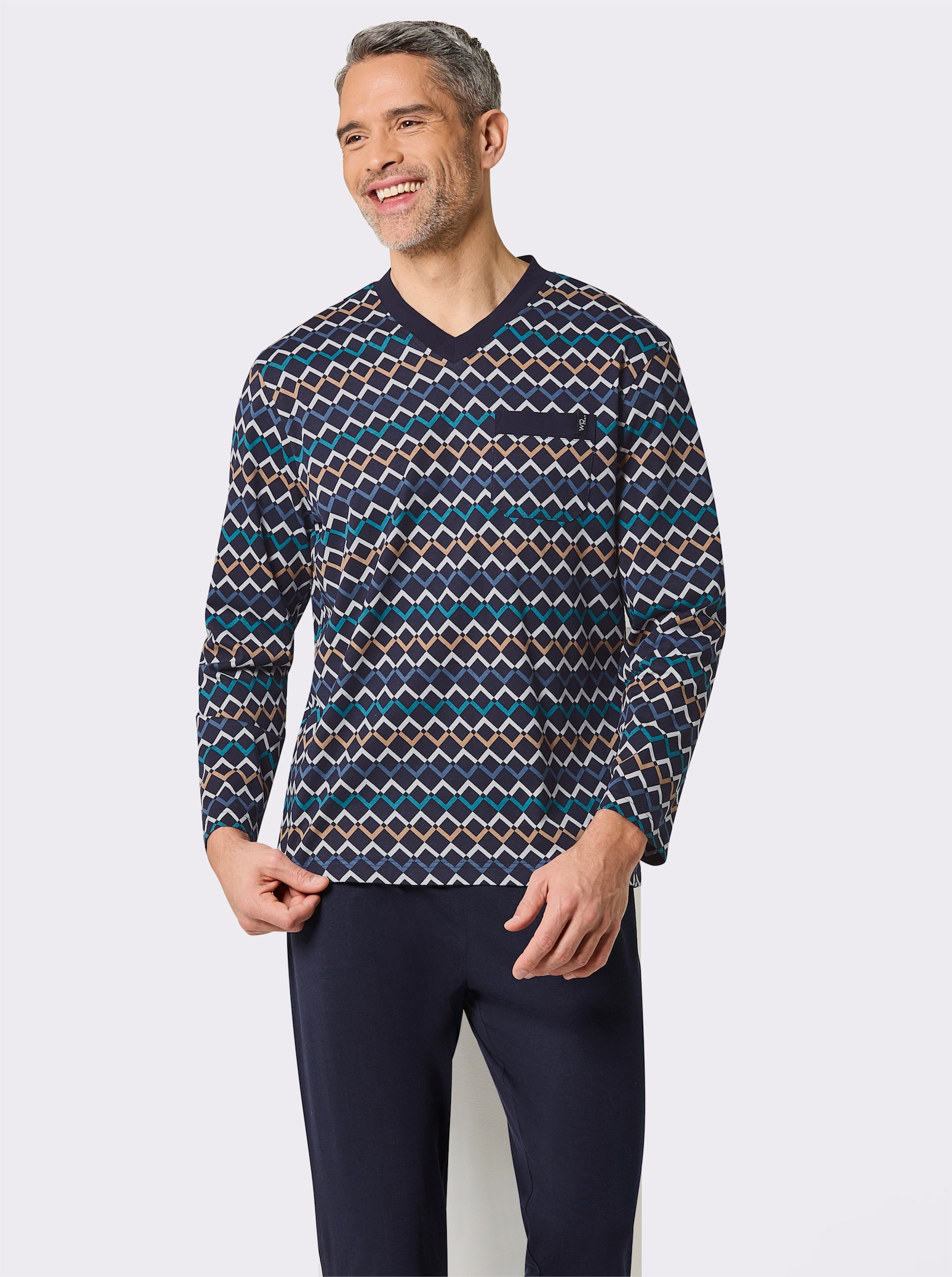 wäschepur men Schlafanzüge - marine-bedruckt + camel-bedruckt