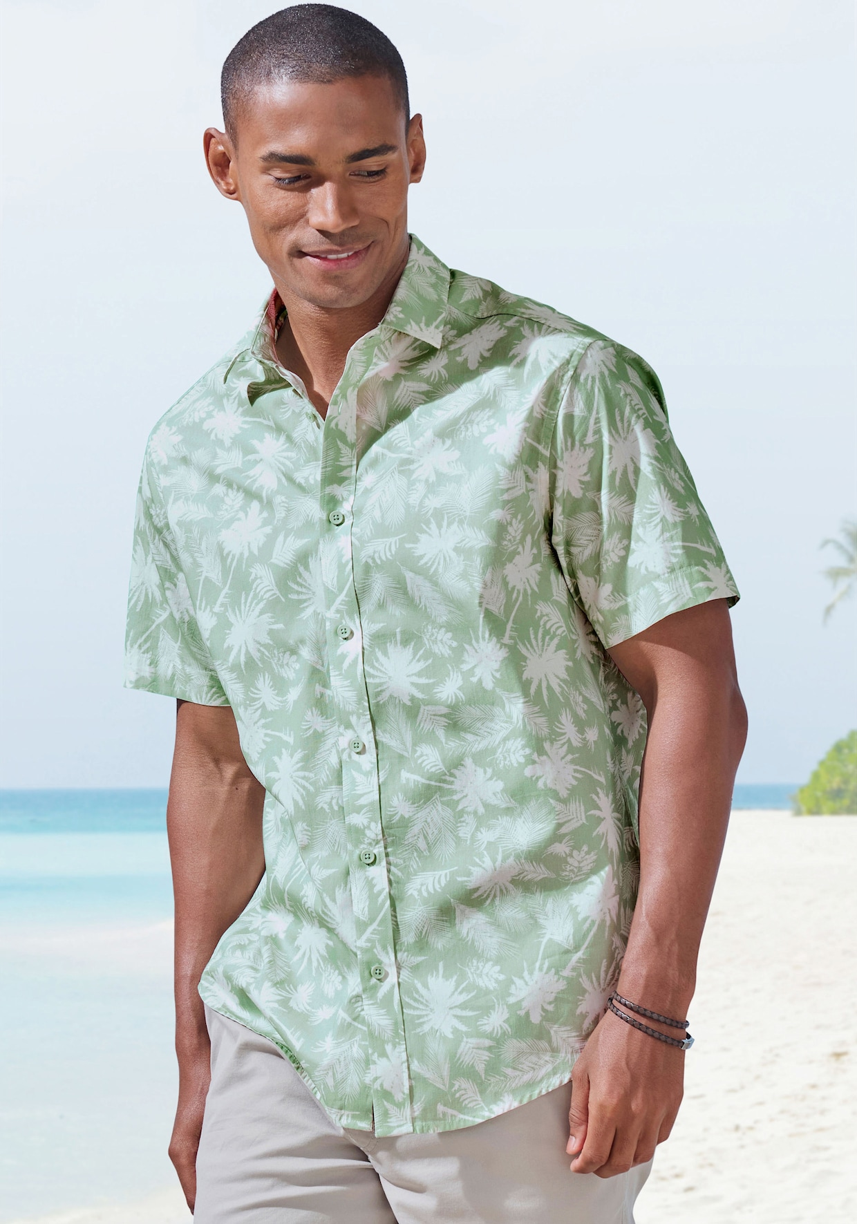 Beachtime Hawaiiaans overhemd - lichtgroen geprint