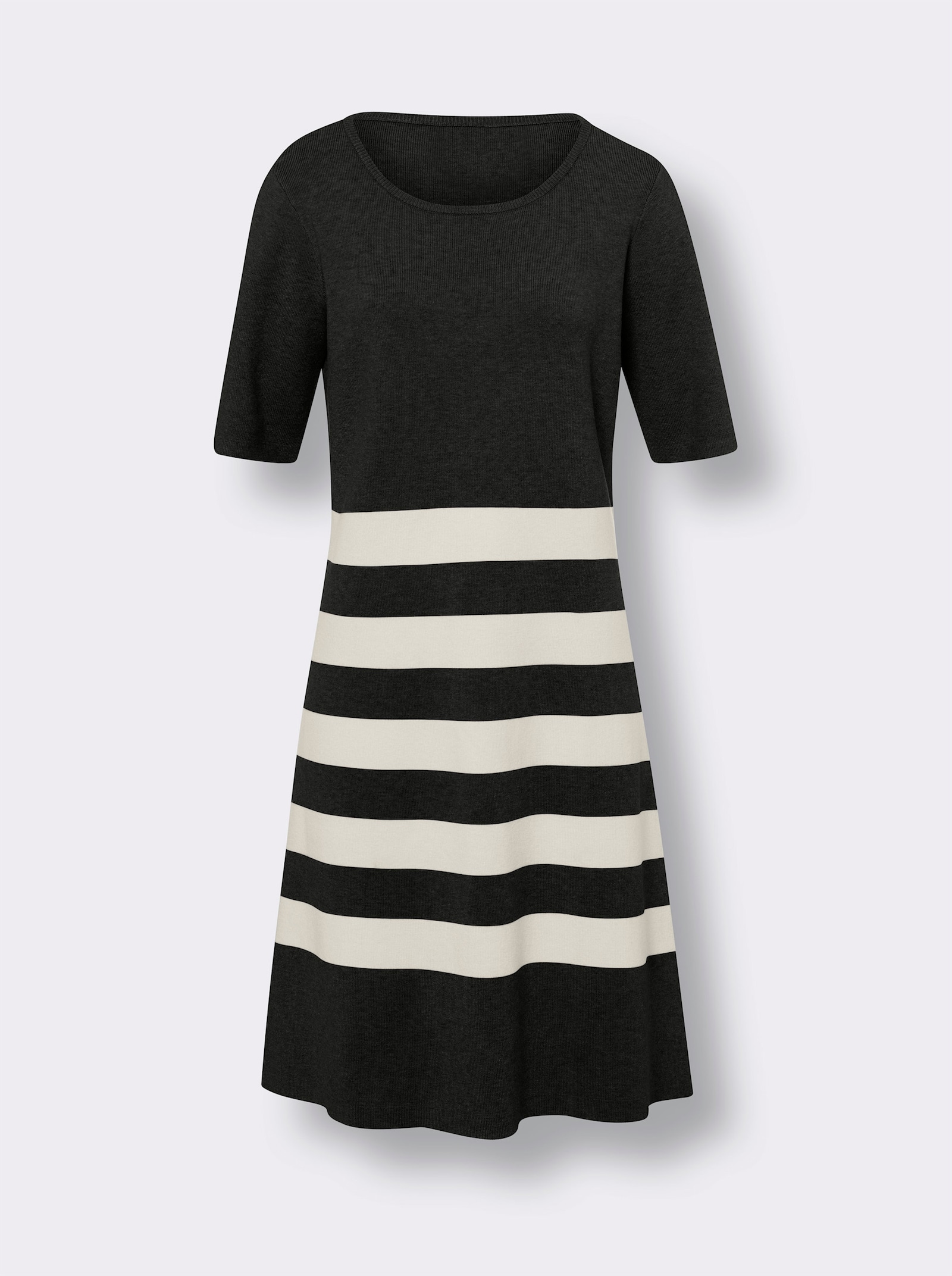 heine Strickkleid in A-Form - schwarz-ecru-geringelt