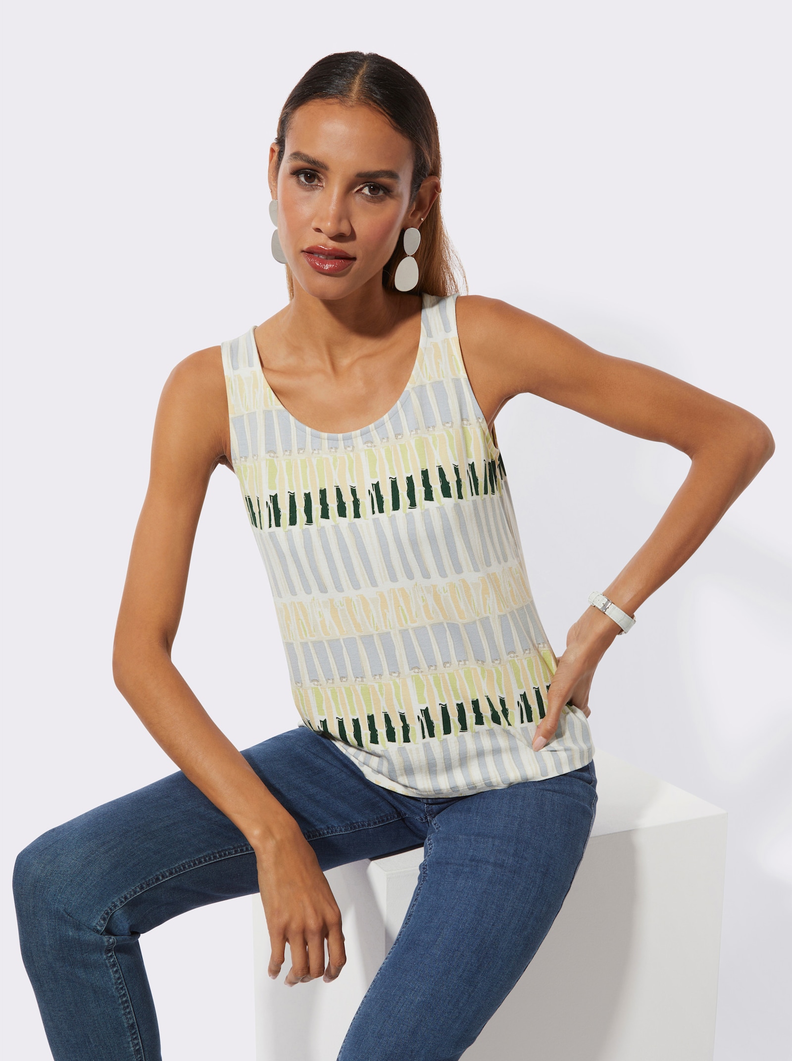 Shirttop mit Druckmuster rundum - ecru-moos-bedruckt