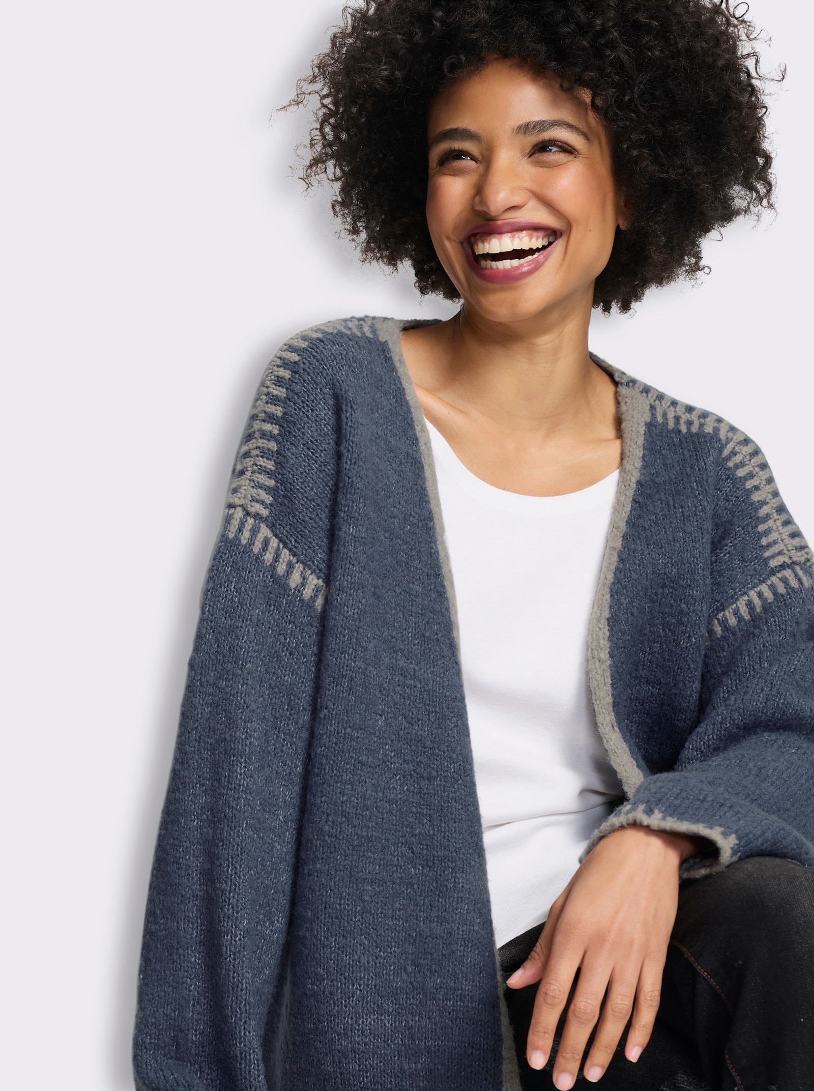 heine Strickjacke mit Kontrast-Details - rauchblau