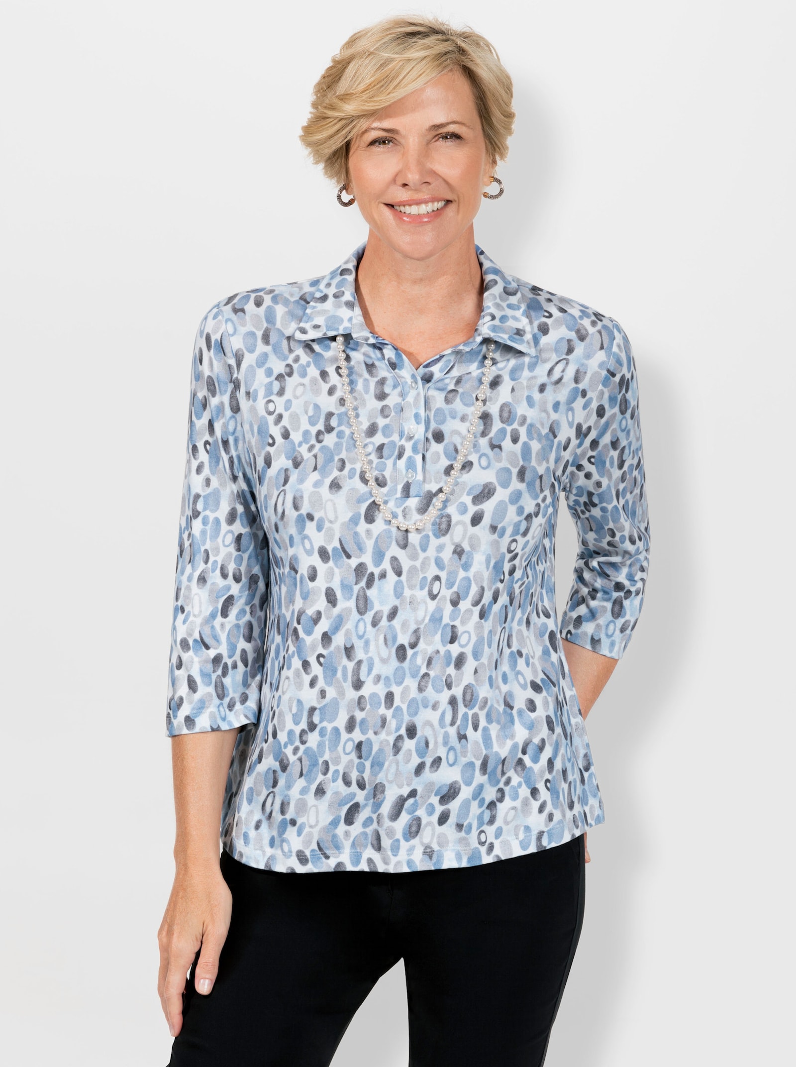 Poloshirt mit Bio-Baumwolle - eisblau-steingrau-bedruckt