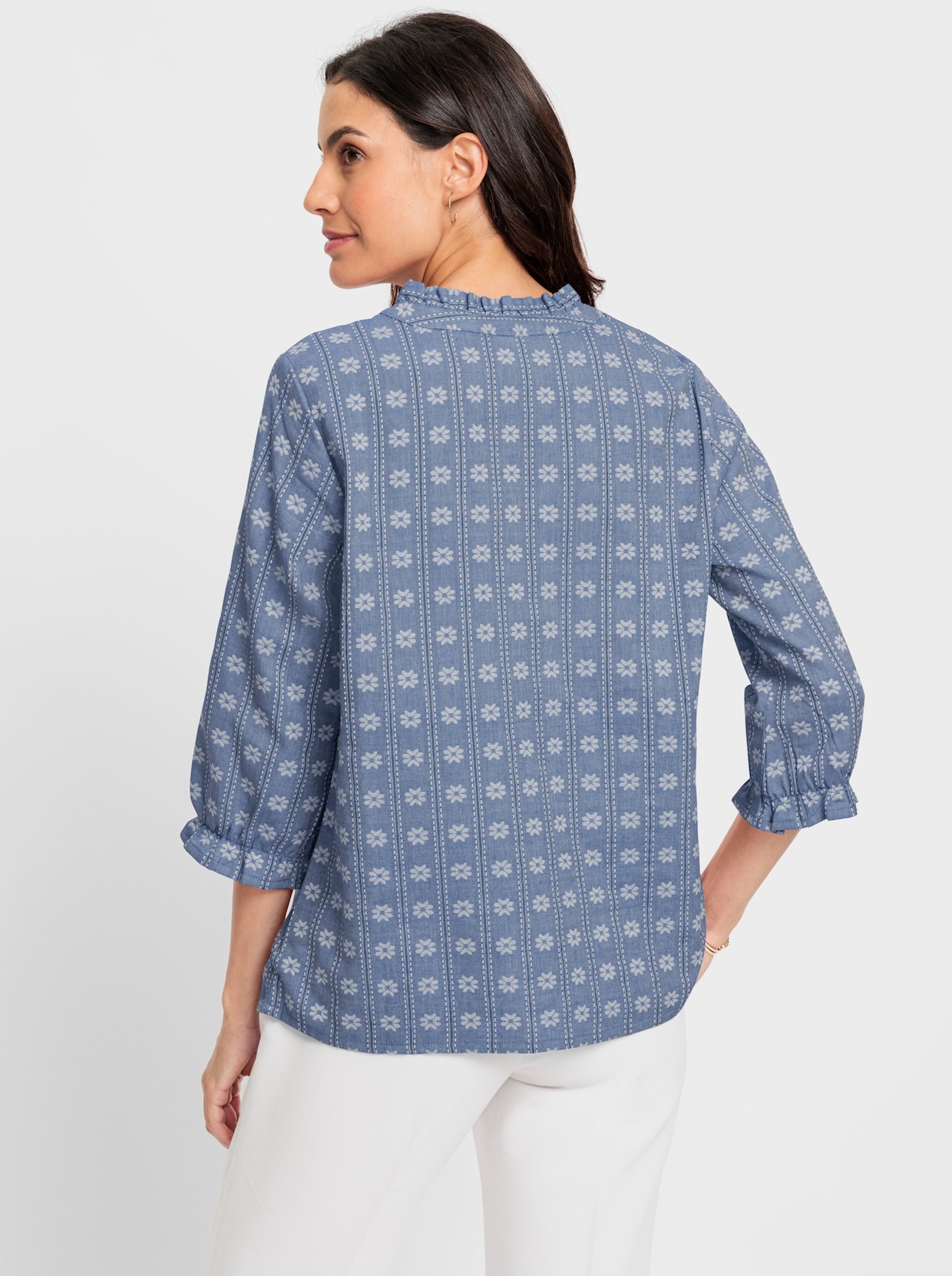 Comfortabele blouse - jeansblauw gedessineerd