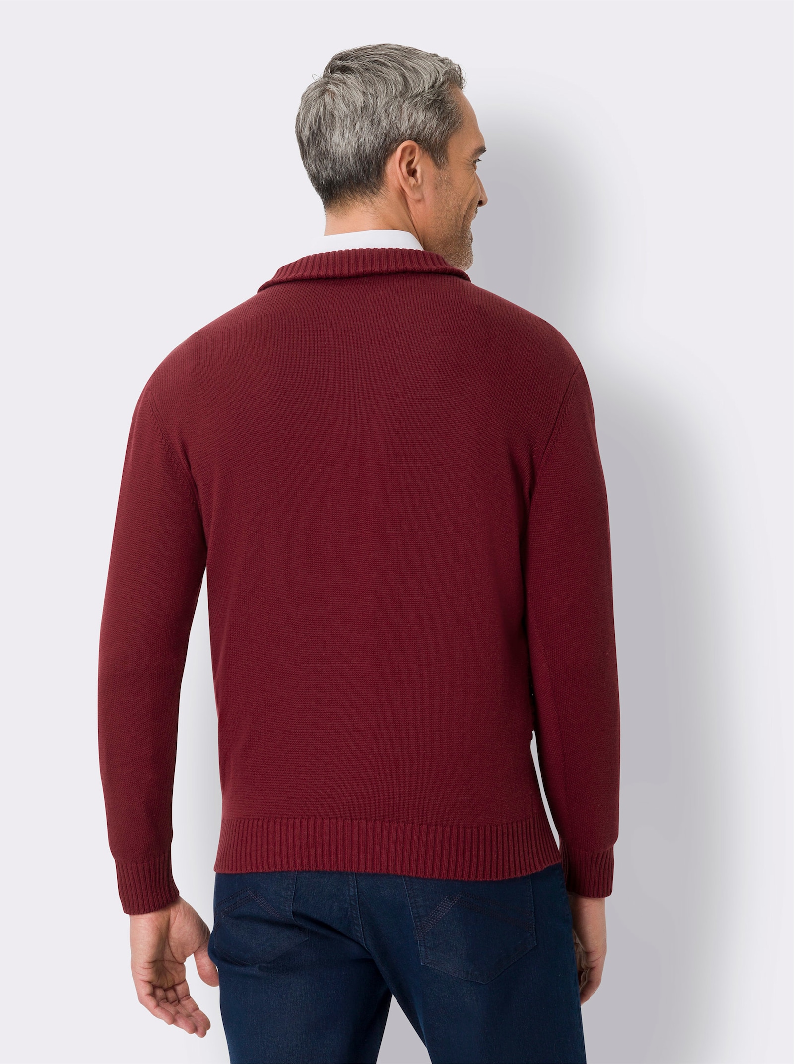 Langarm-Pullover mit Rippenstrickmuster - dunkelrot