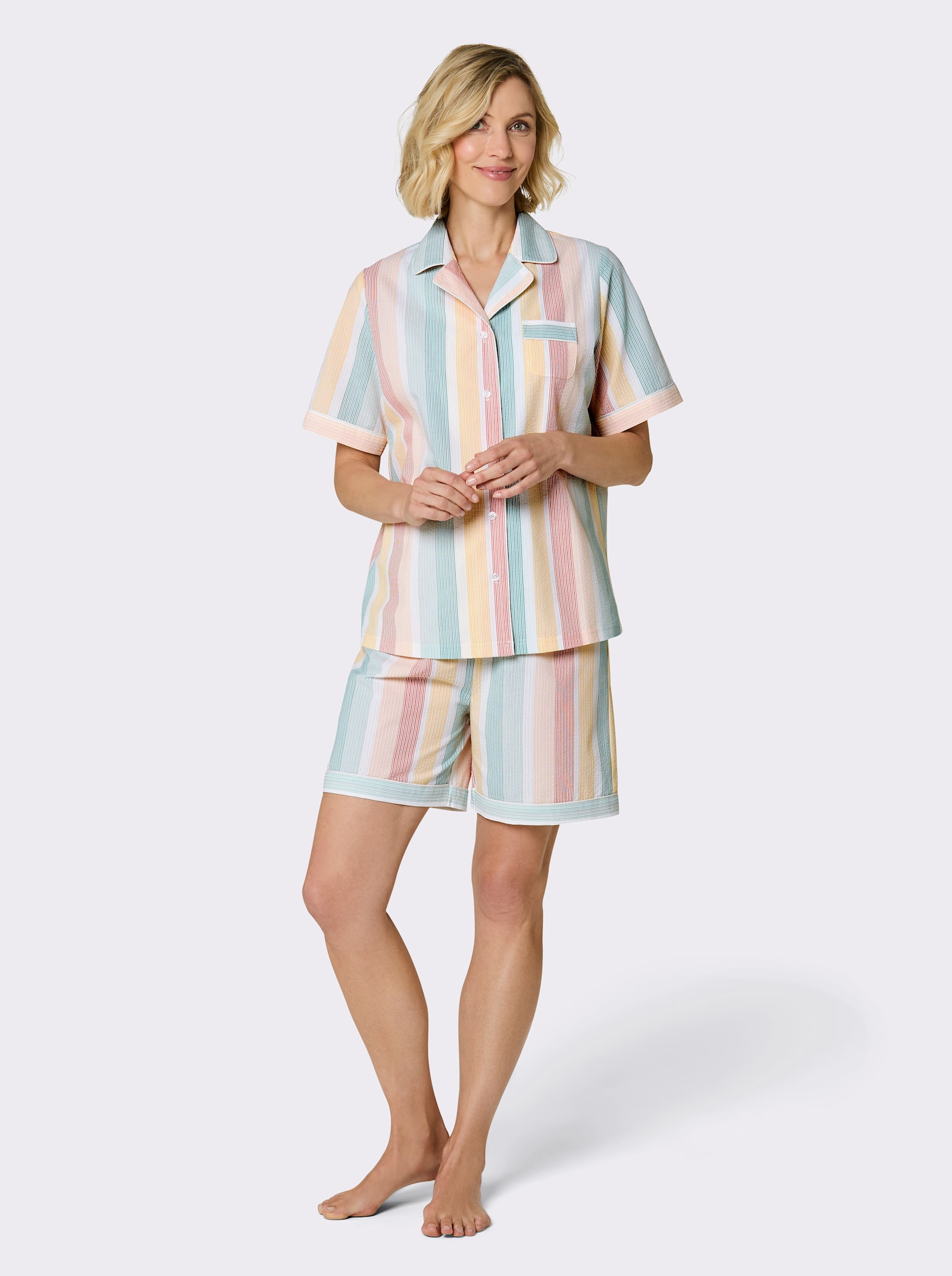 wäschepur Shorty mit Paspel-Verzierung - weiß-apricot-gestreift