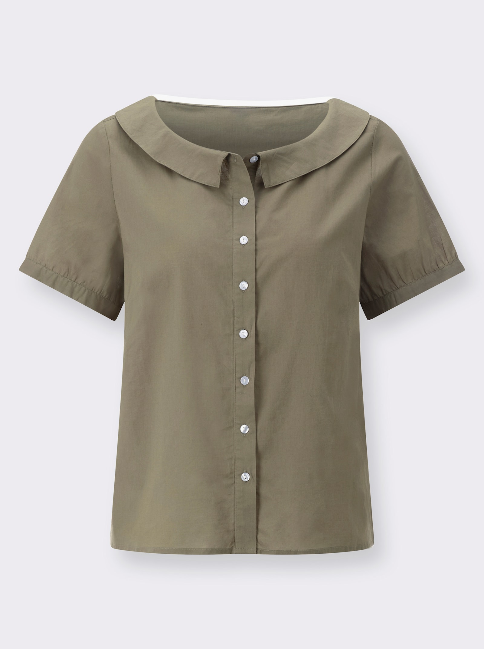 Halenka a krátkým rukávem s širokým kulatým výstřihem - khaki