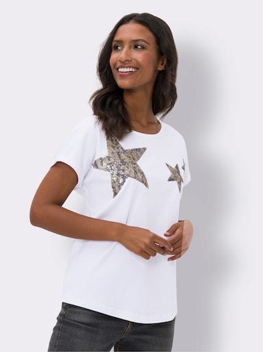 heine Rundhalsshirt mit Pailletten - weiß