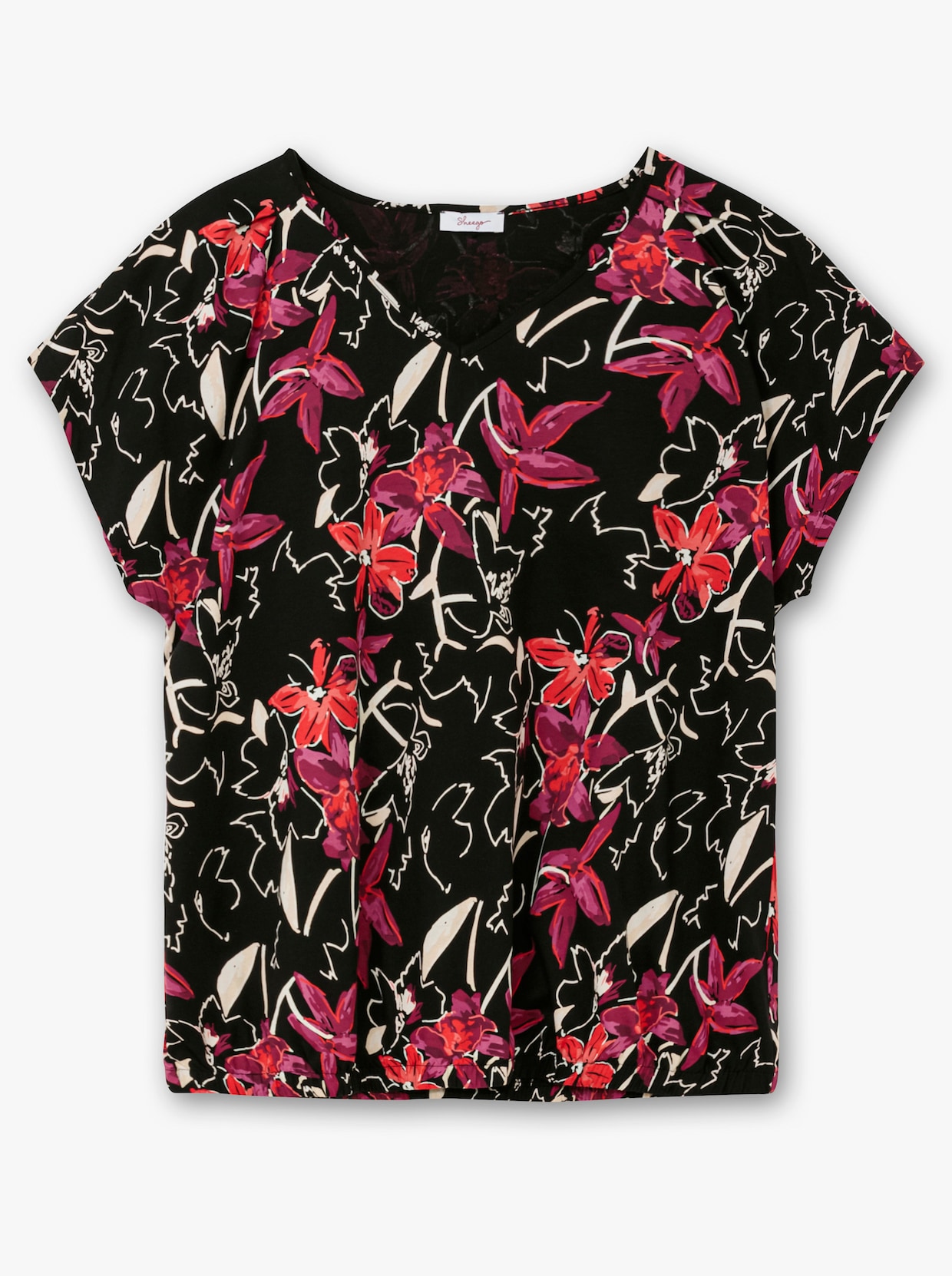 sheego V-Shirt - schwarz-gemustert