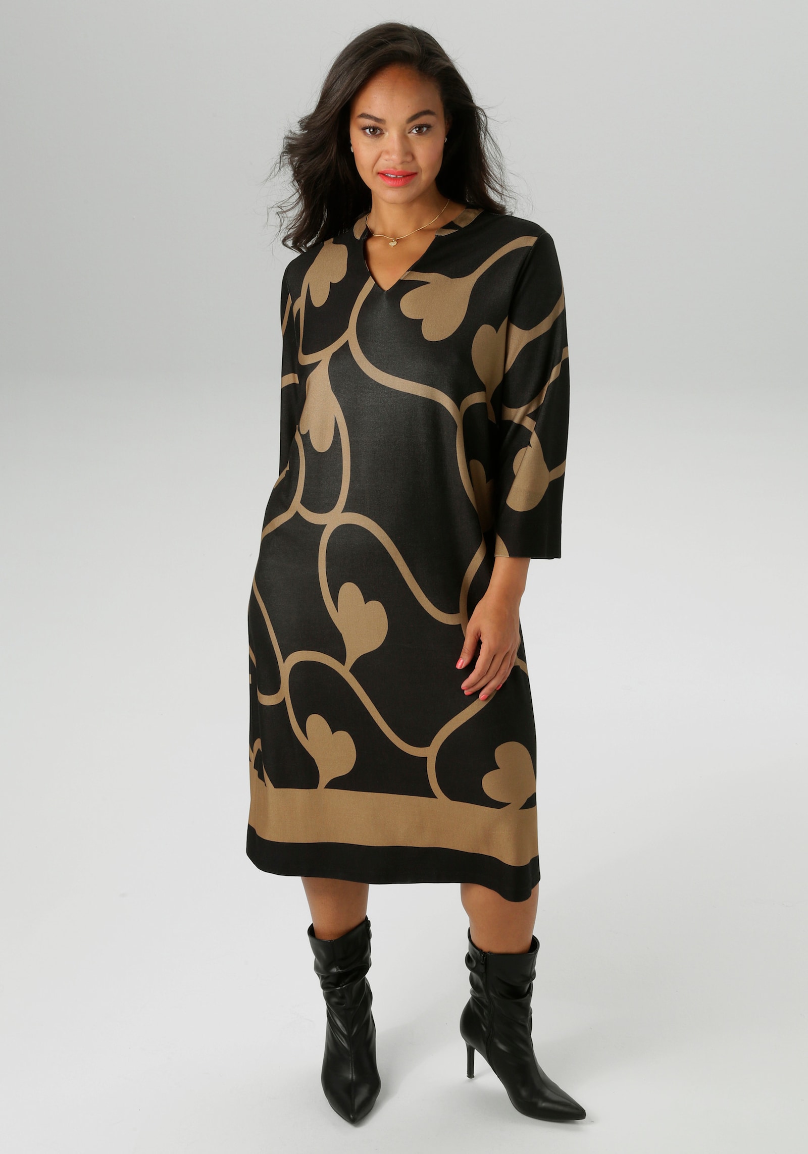 Aniston PLUS Jerseykleid - schwarz-beige