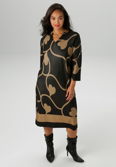 Aniston PLUS Jerseykleid - schwarz-beige
