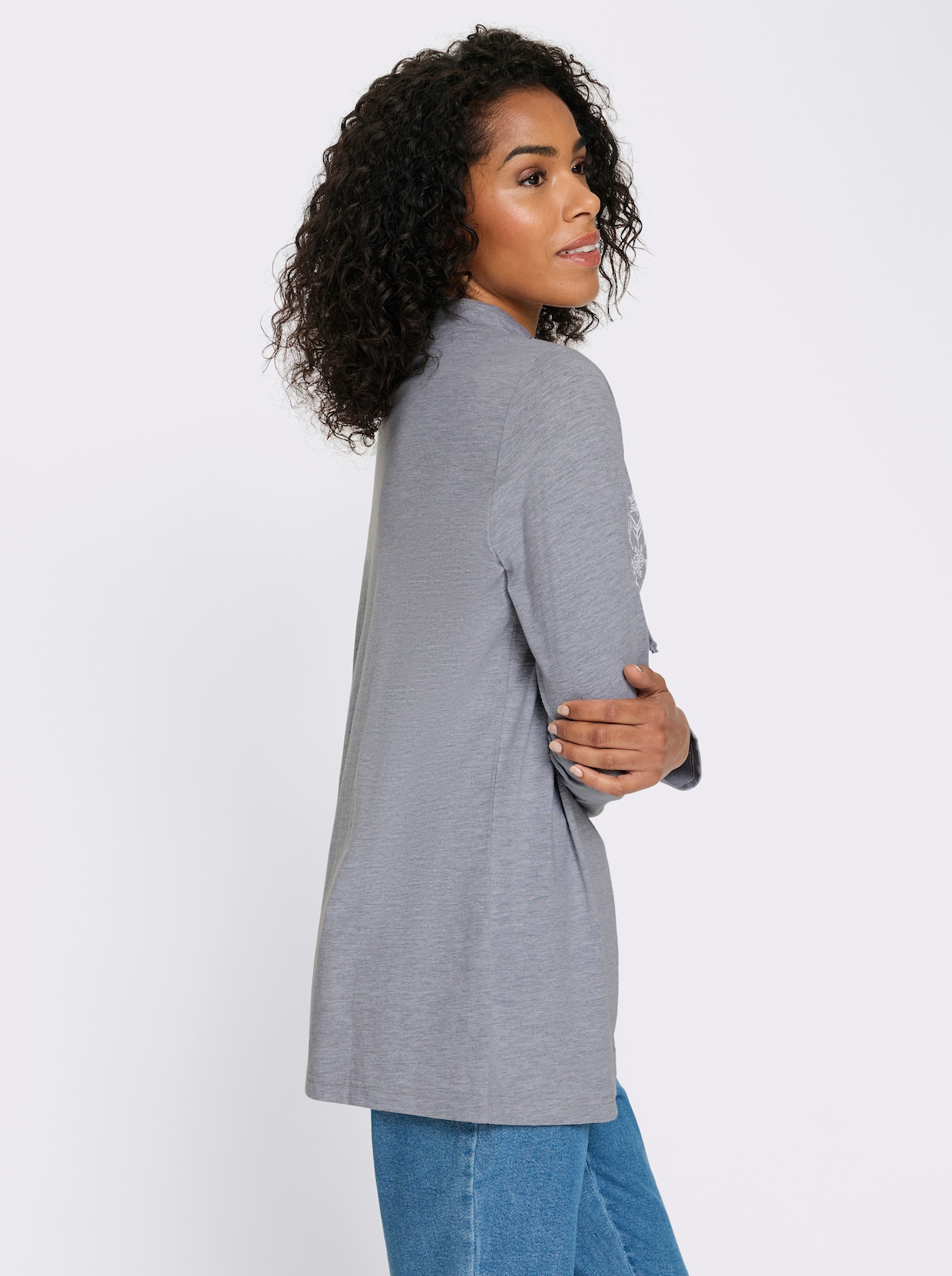 Lang shirt met sneeuwvlokkenprint - grijs gemêleerd/ecru