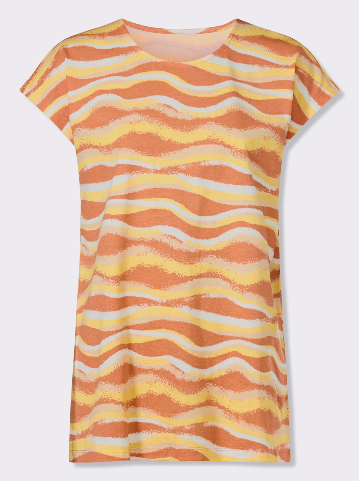 Longshirt mit Seitenschlitzen - papaya-gelb-bedruckt