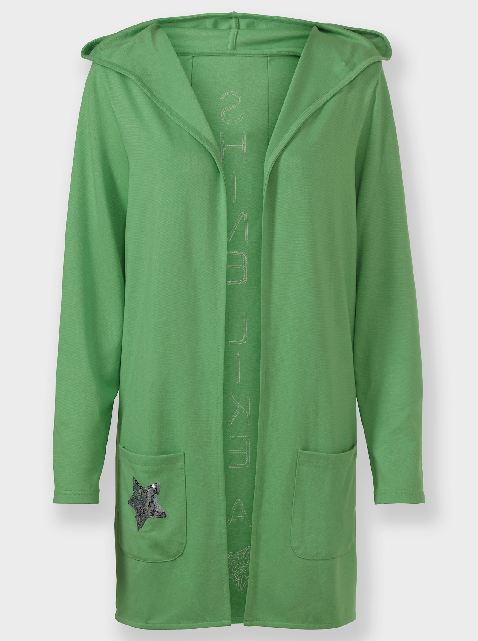 Shirtjacke mit Pailletten-Schriftzug hinten - apfel