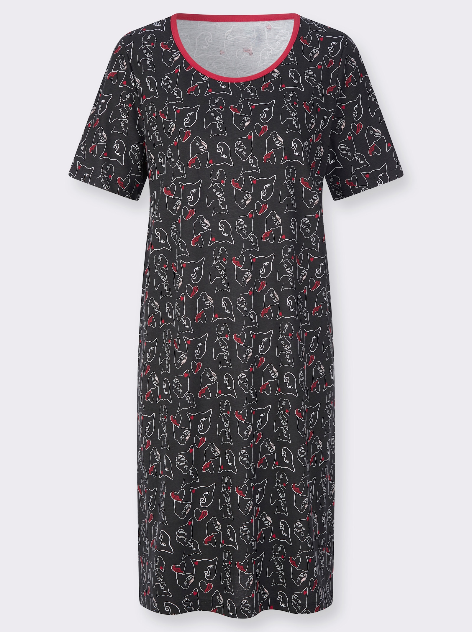 Noční košile s grafickým vzorem - černá-potisk