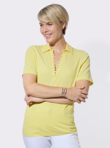 Poloshirt mit Rüschen und Nietenbesatz - zitrone