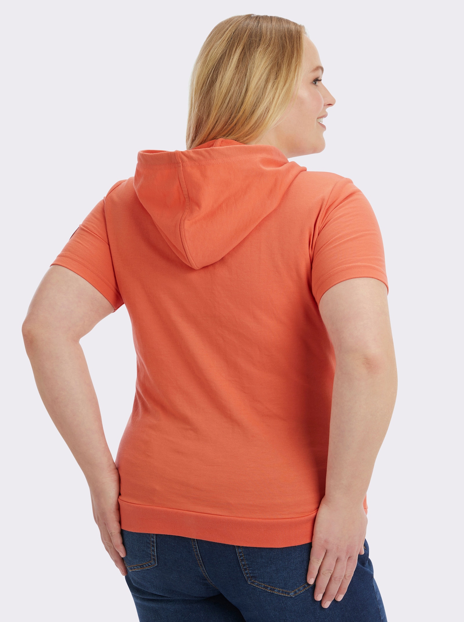 Sweatshirt mit Kapuze - papaya-dunkelblau-bedruckt