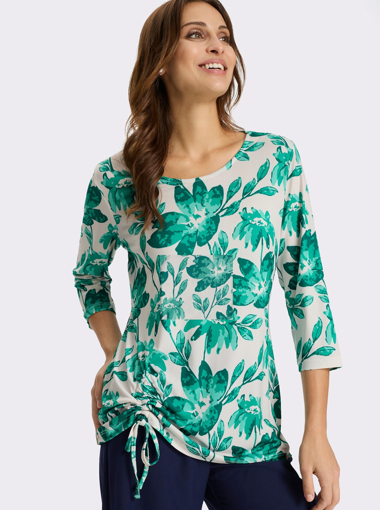 3/4-Arm-Shirt - smaragd-champagner-bedruckt