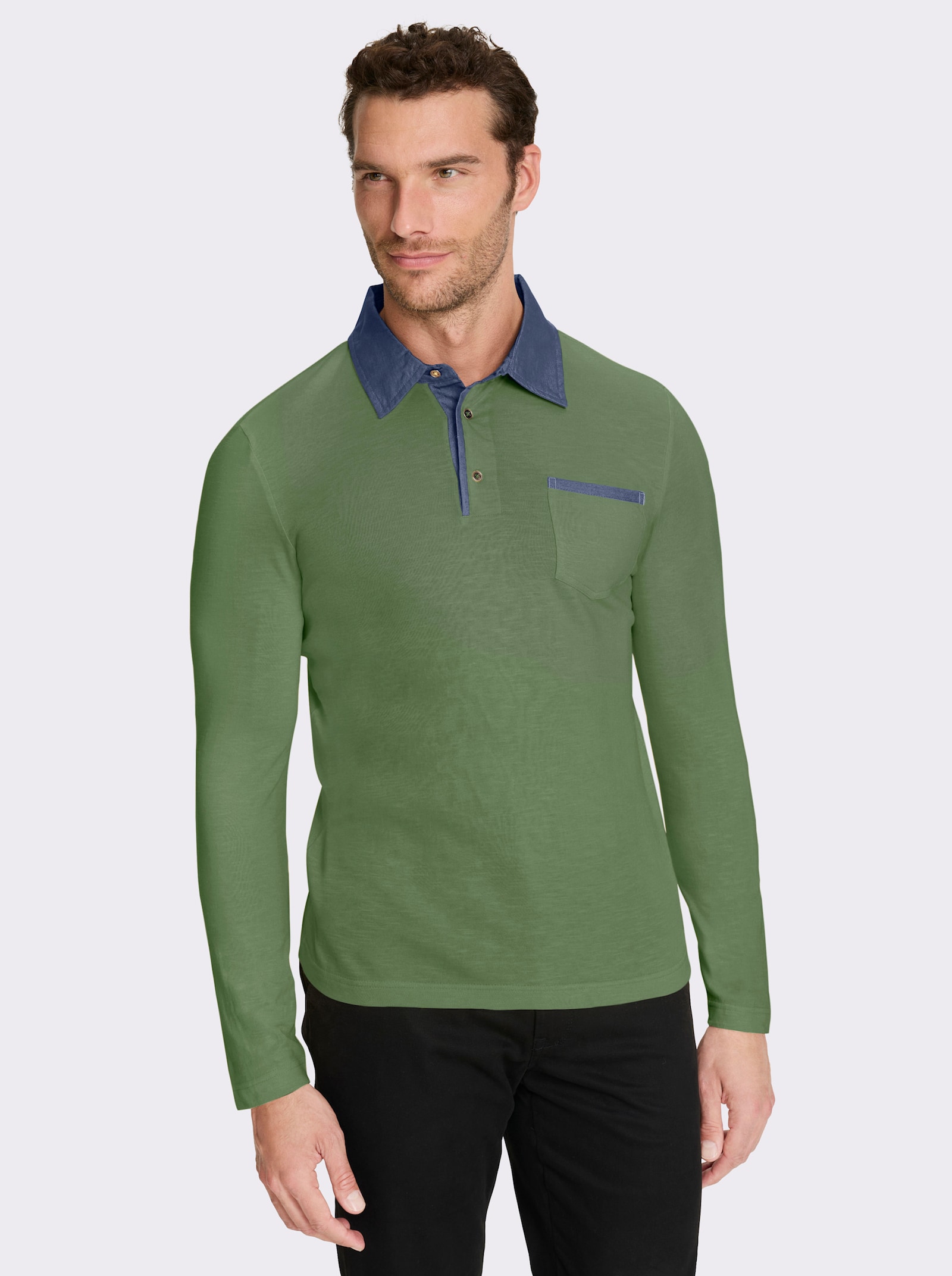 Marco Donati Langarmshirt mit Details in Denim-Optik - eucalyptus