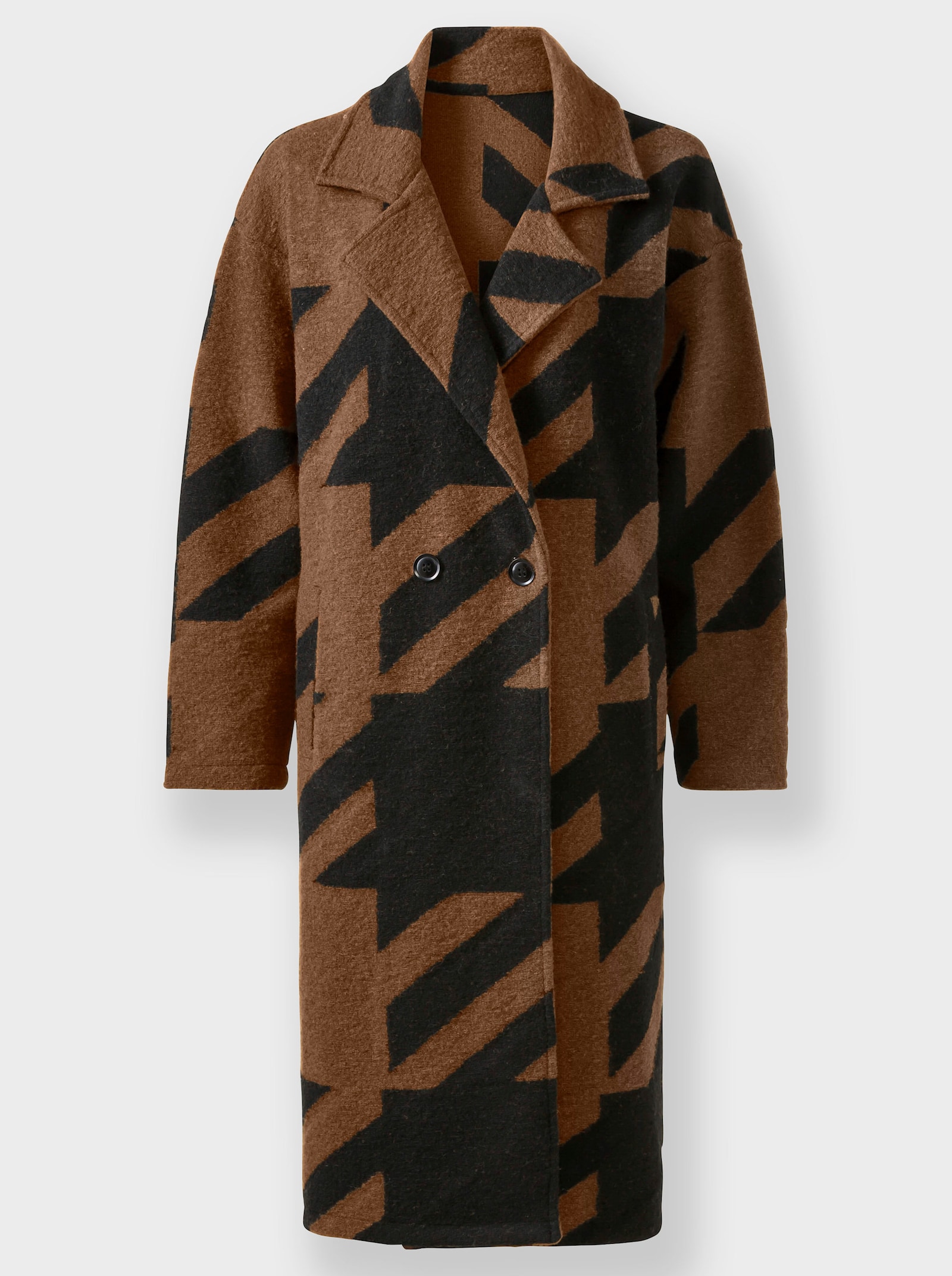 heine Strickmantel in grafischem Jacquard-Strick - cognac-schwarz-gemustert