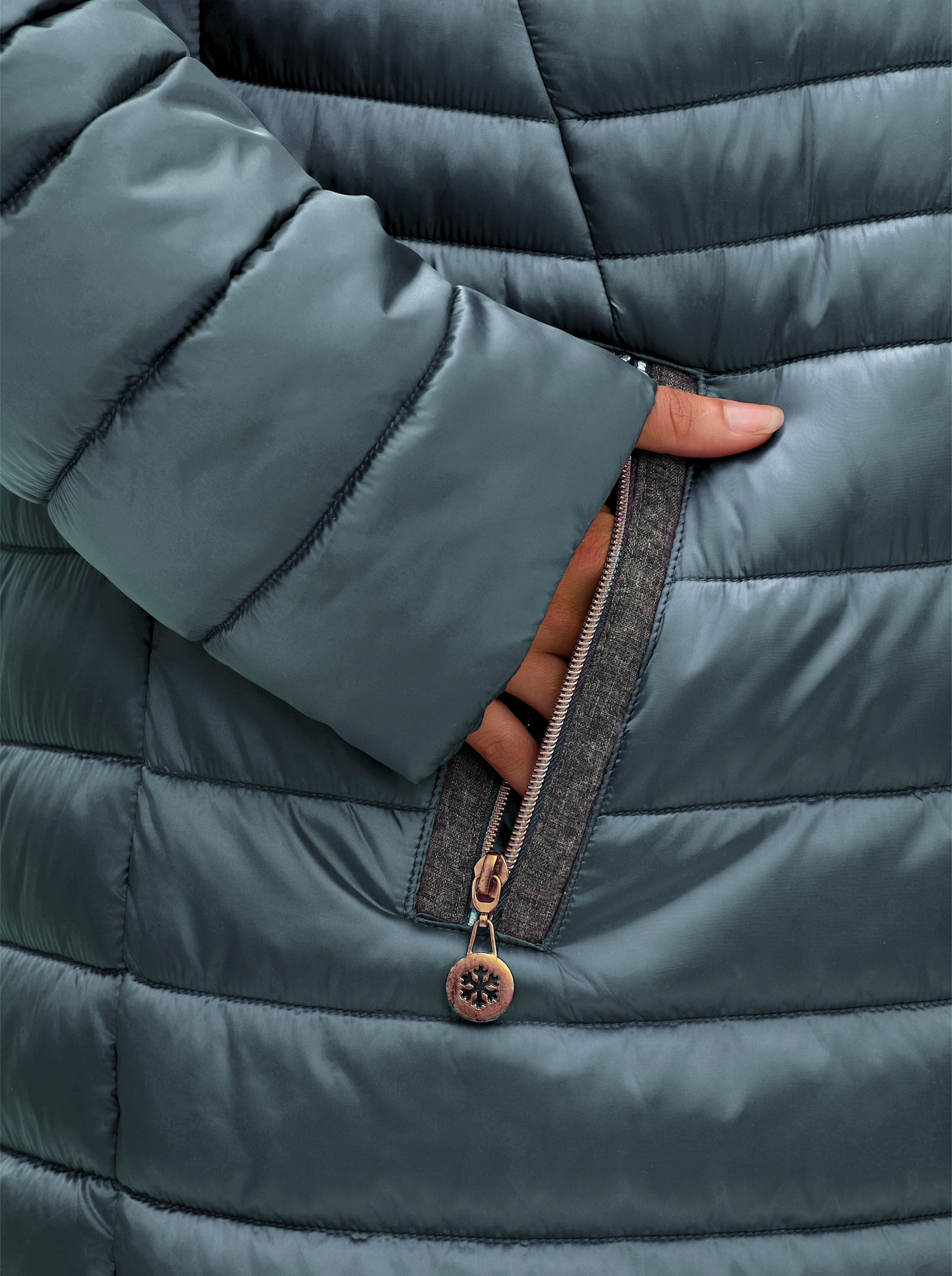 Steppjacke mit Pelz-Imitat - jade