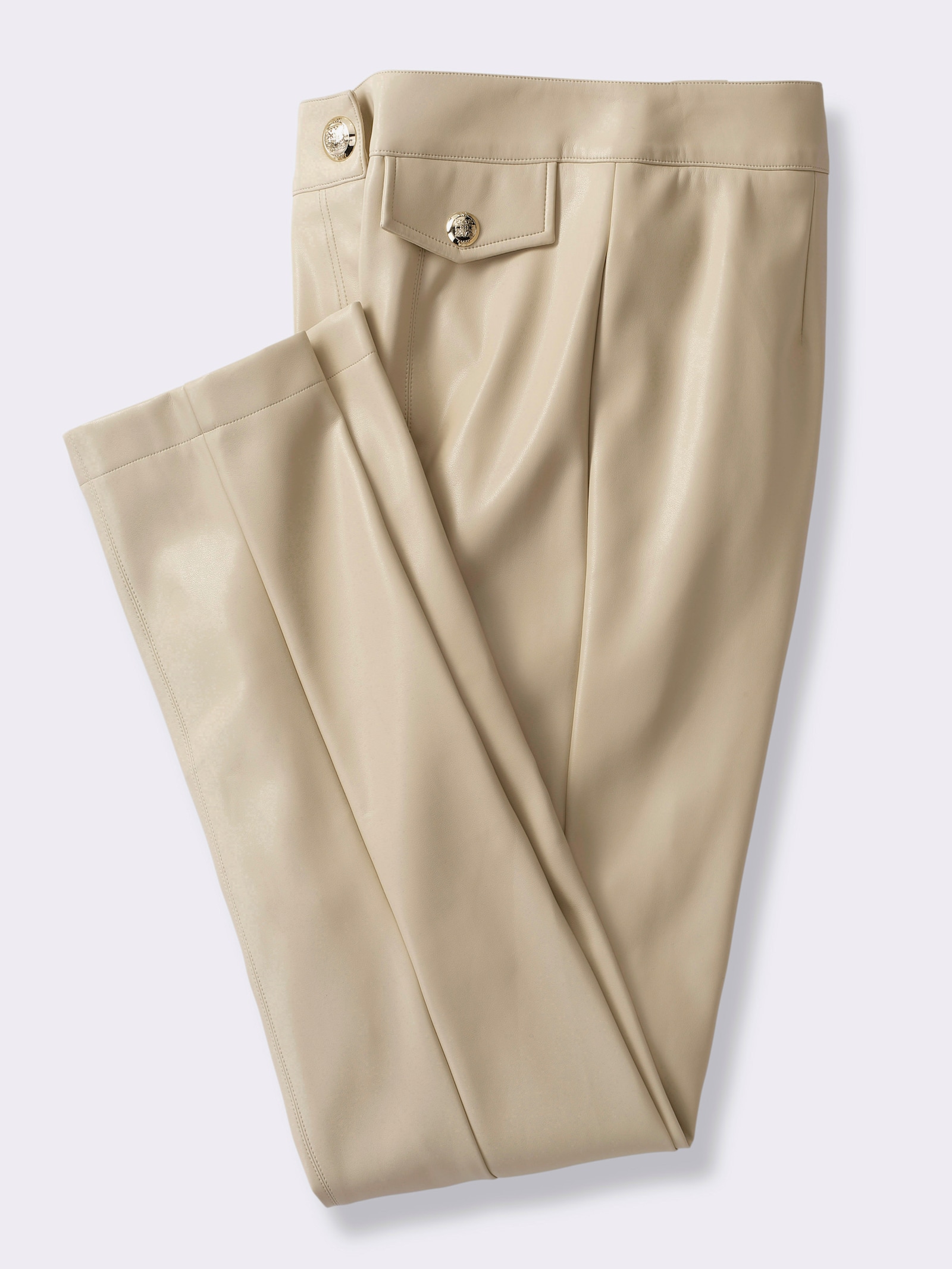 Pantalon en synthétique avec boutons fantaisie dorés - sable