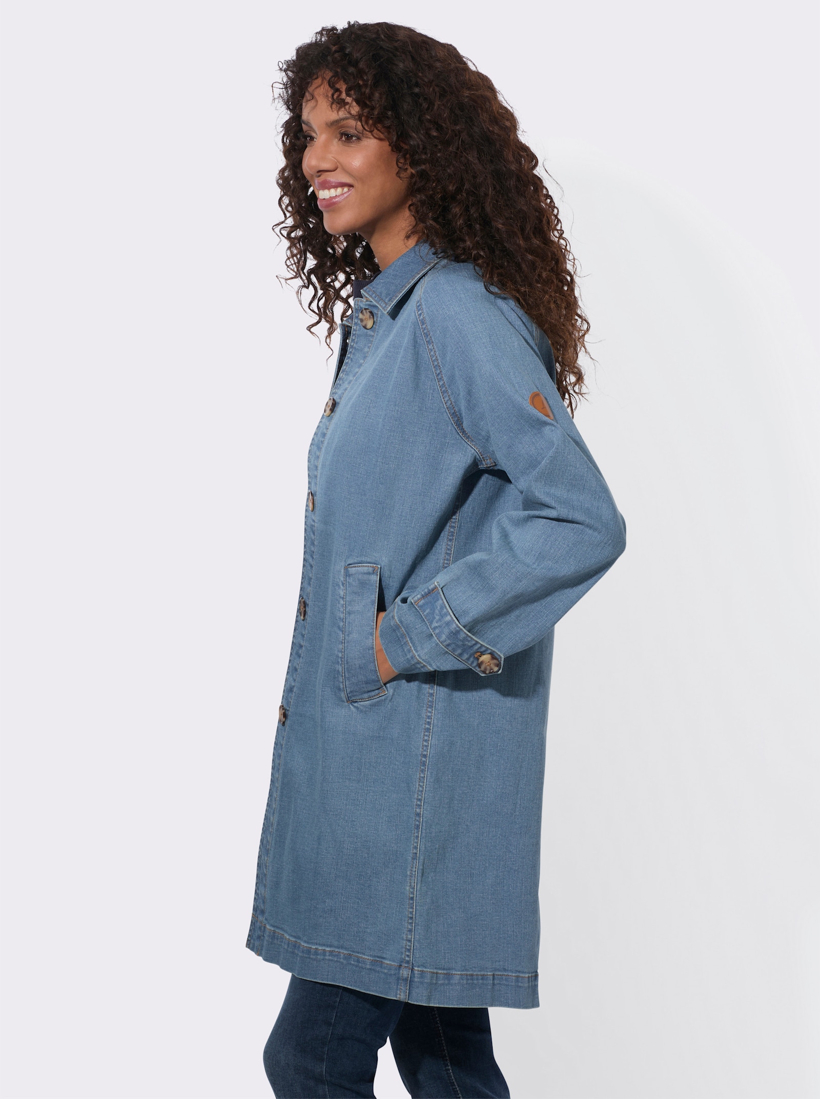  Kurzmantel aus weichem Denim - blue-bleached