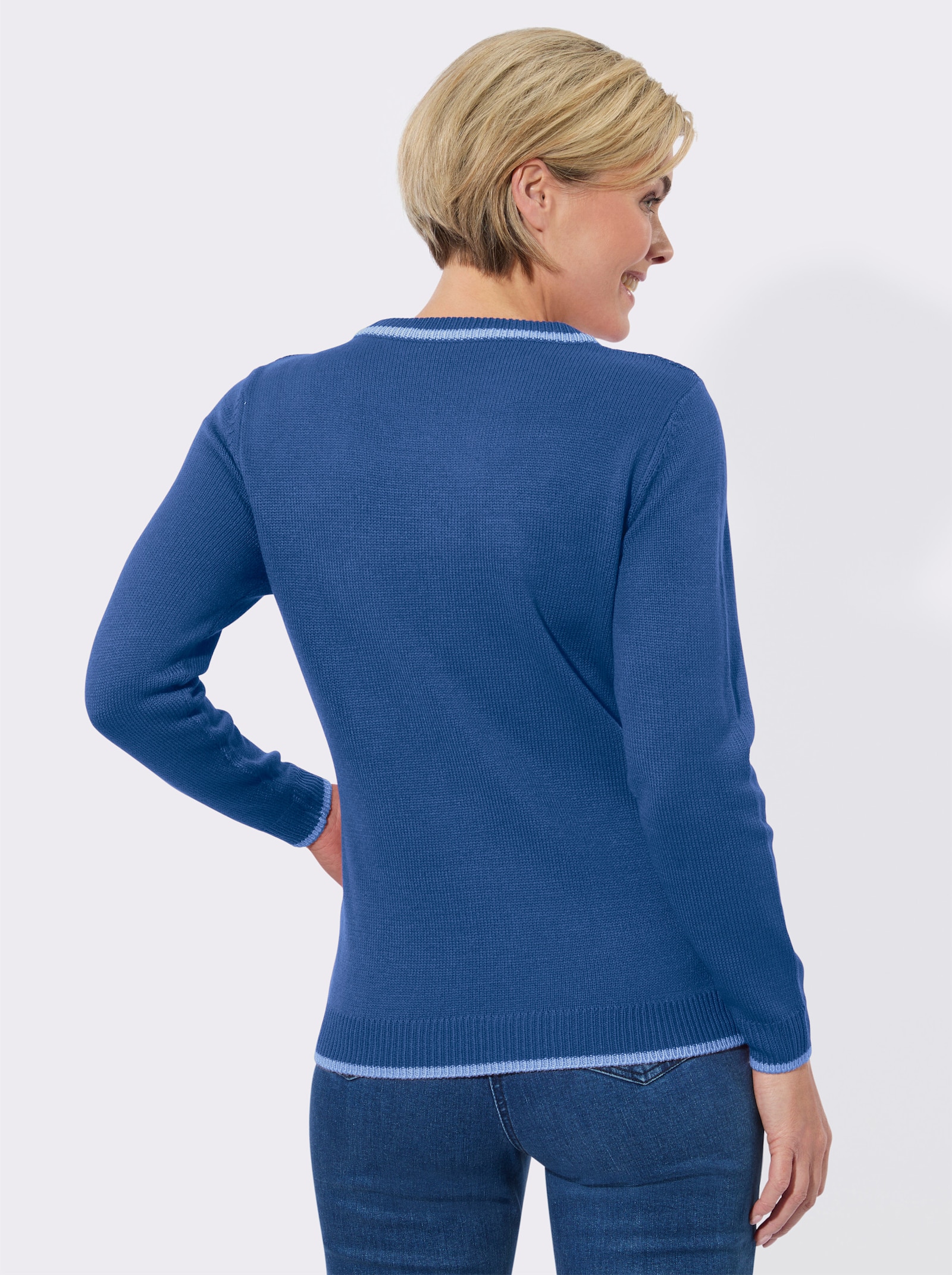 Langarm-Pullover mit Herz-Muster - mittelblau-eisblau-gemustert