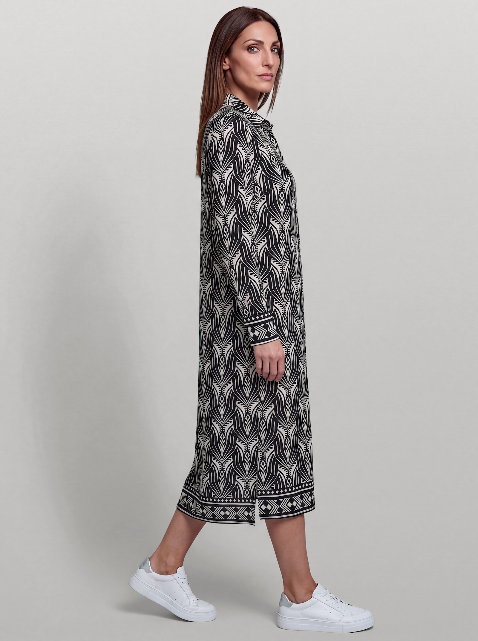 heine Longbluse mit Druck-Dessin - ecru-schwarz-bedruckt