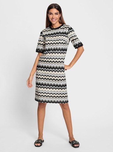 heine Freizeitkleid in Strick-Optik - schwarz-champagner-gemustert