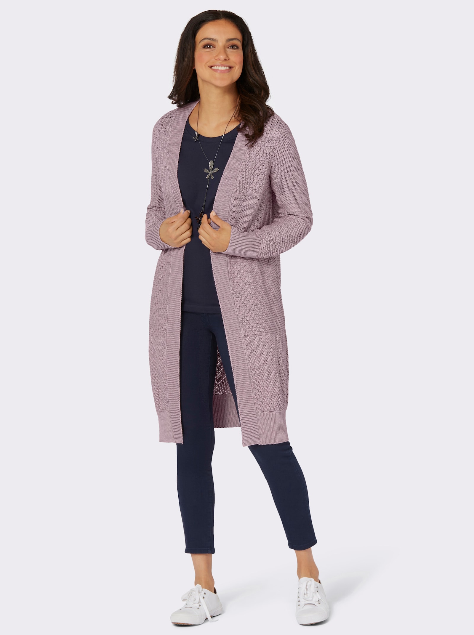 Strickmantel im Strickmuster-Mix - mauve