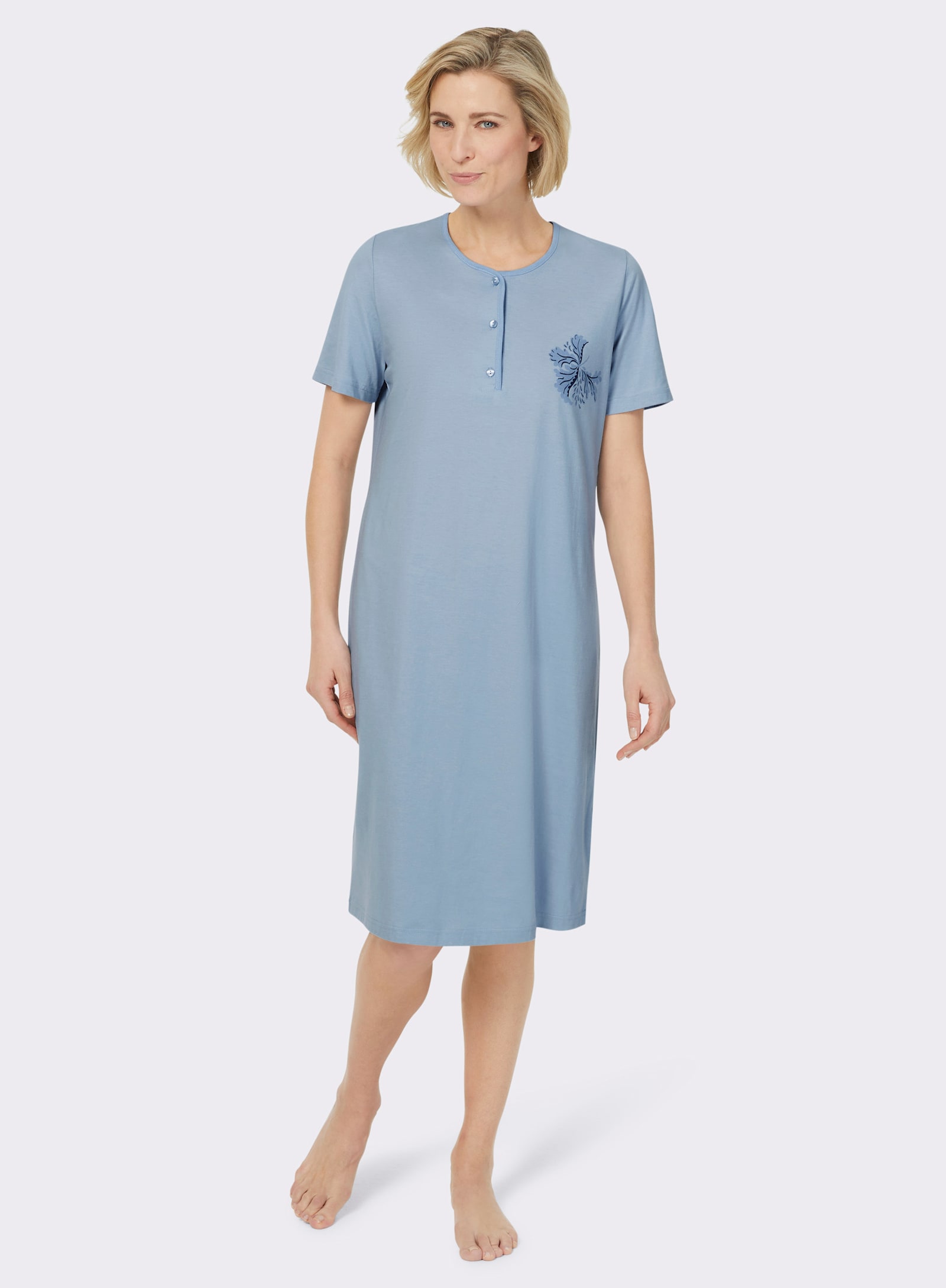 Ascafa Nachthemden im Doppelpack, floraler Print - hellblau + hellblau-bedruckt