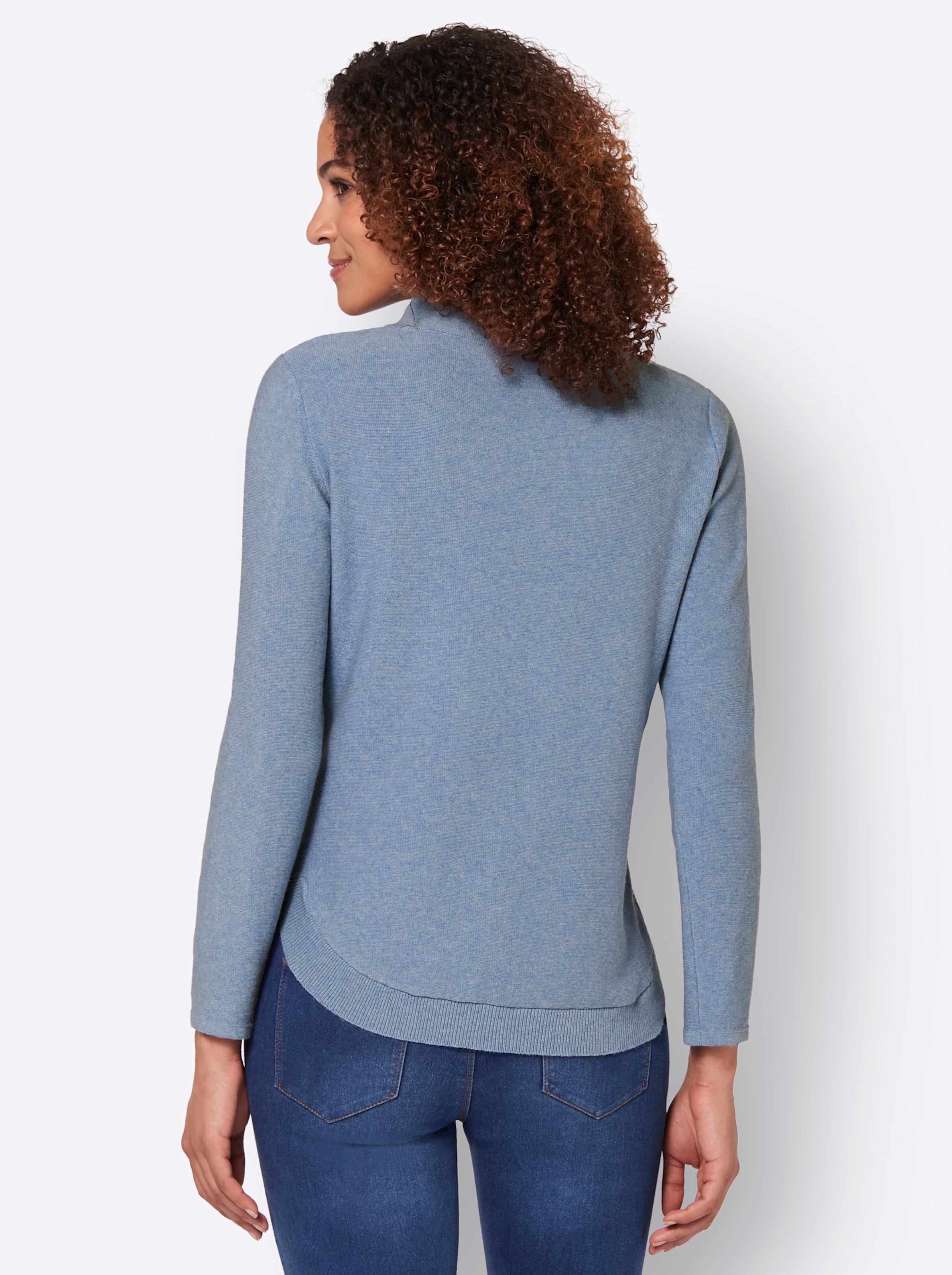 bleu von günstig Kaufen-Langarm-Pullover in bleu-meliert von heine. Langarm-Pullover in bleu-meliert von heine <![CDATA[Schöner Basic-Pullover mit modernem, gerundeten Saum! Stehkragen.]]>. 