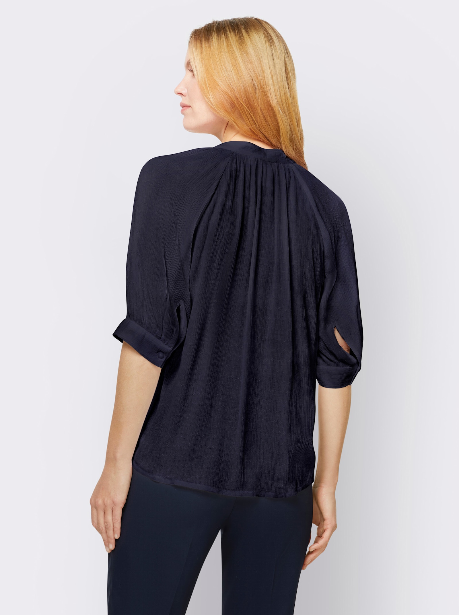 heine Blouse met korte mouwen van structuurstof - marine