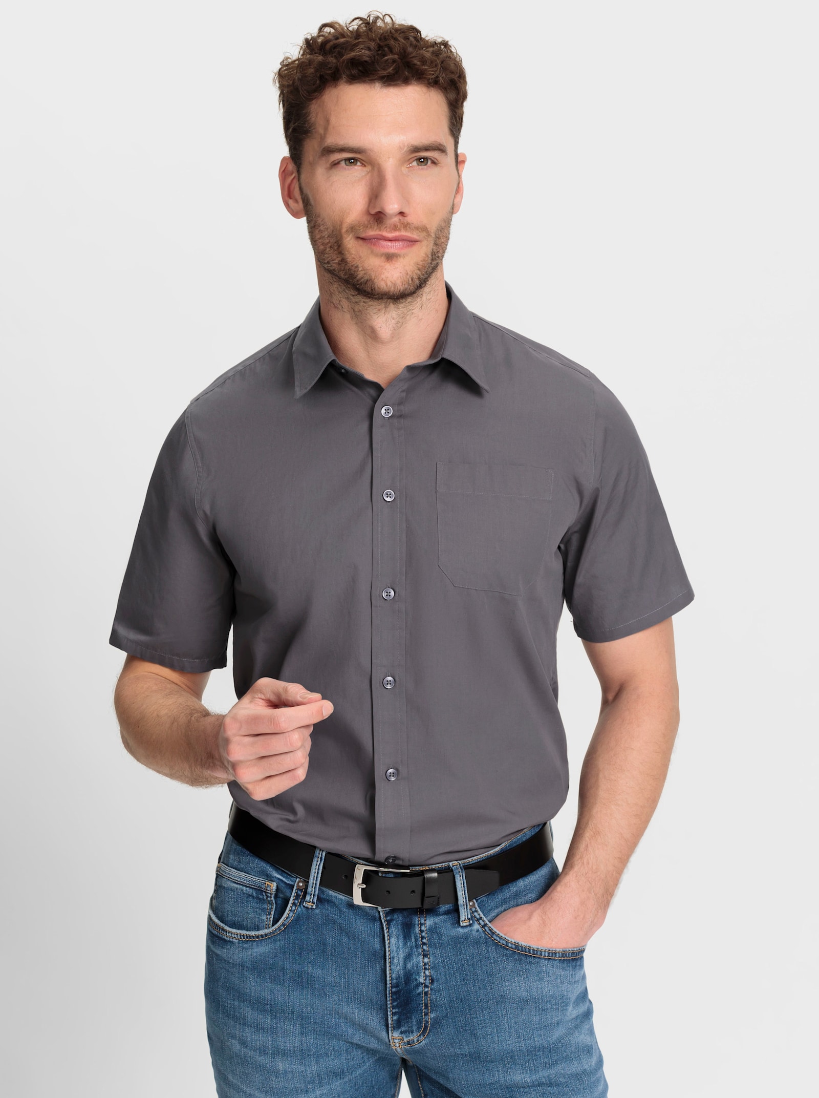 Marco Donati Kurzarmhemd in bügelfreier Baumwolle - anthrazit